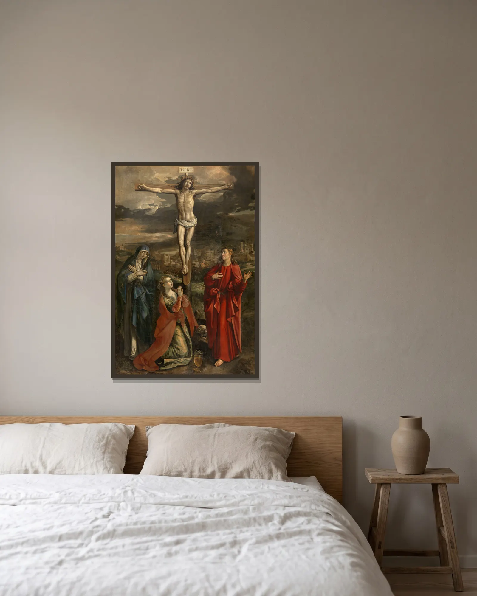Calvary av Maerten De Vos inramad på en vägg