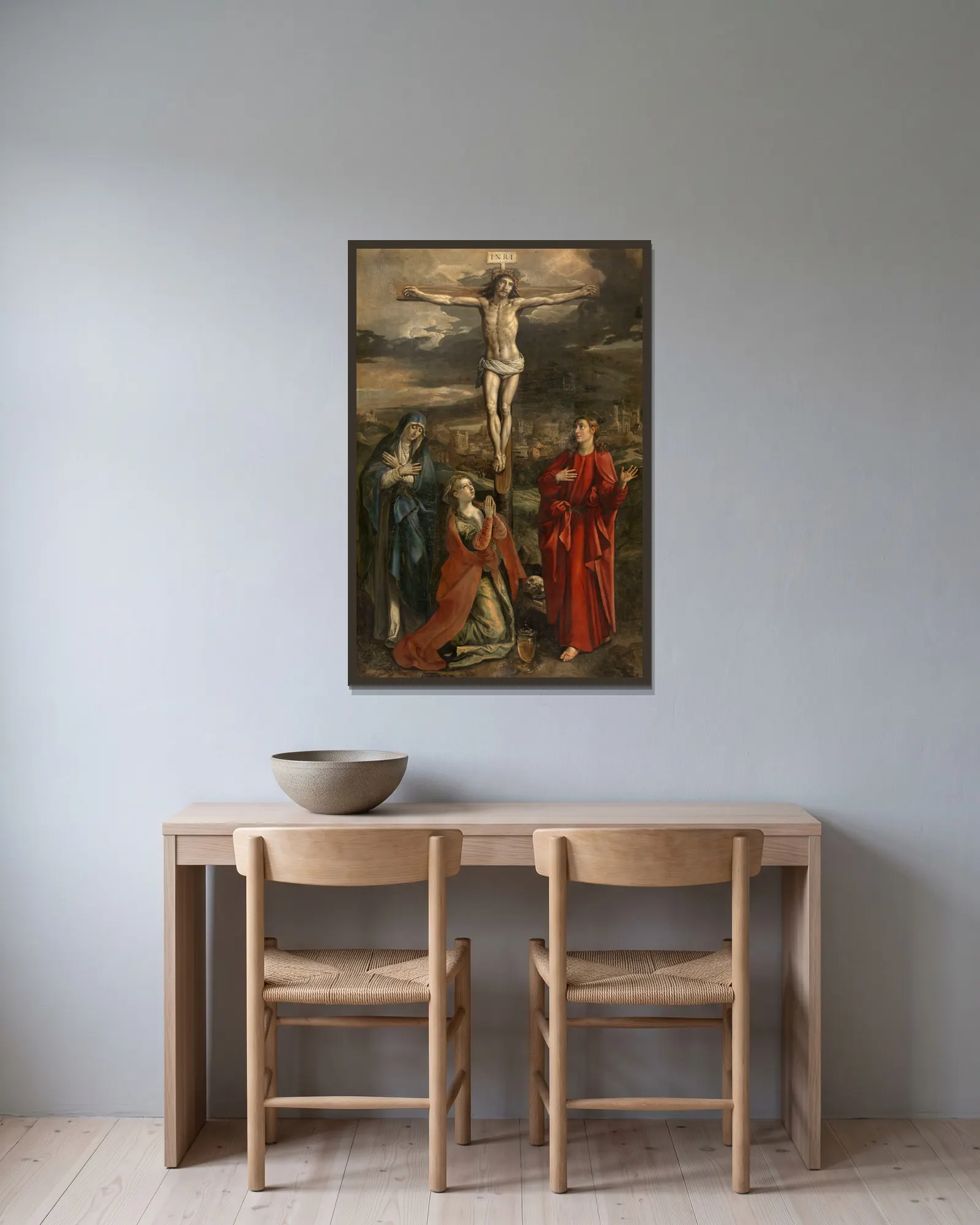 Calvary av Maerten De Vos inramad på en vägg