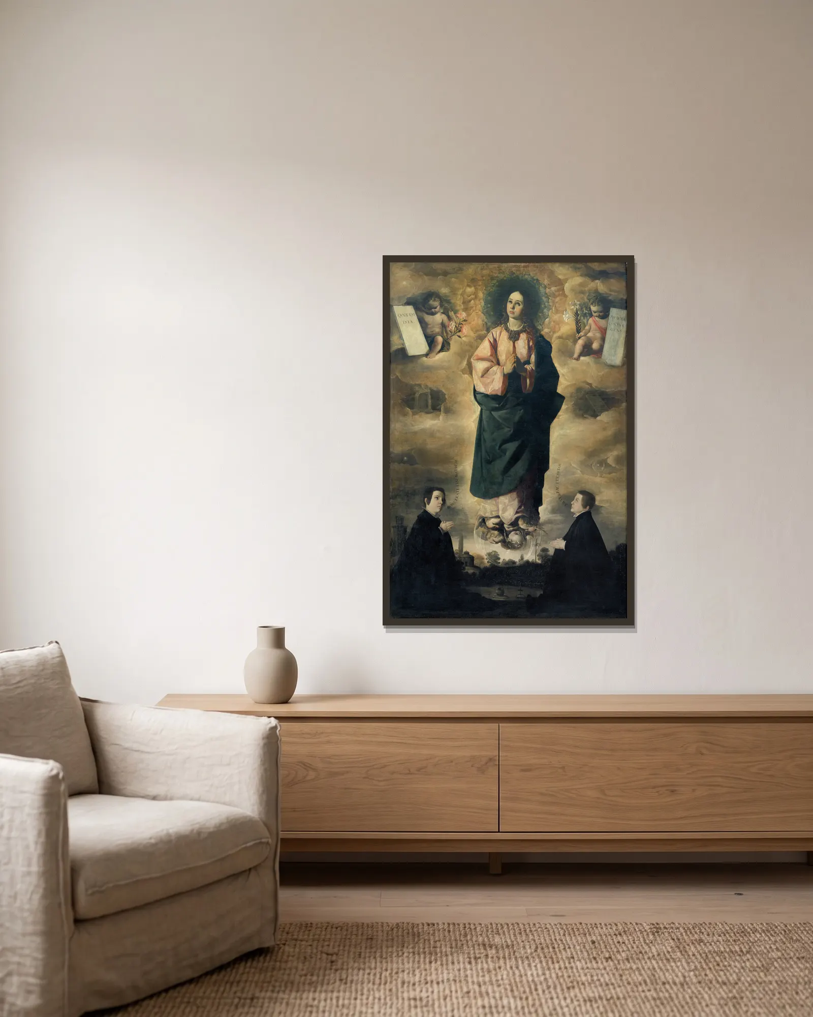 Immaculate Conception av Francisco de Zurbarán inramad på en vägg