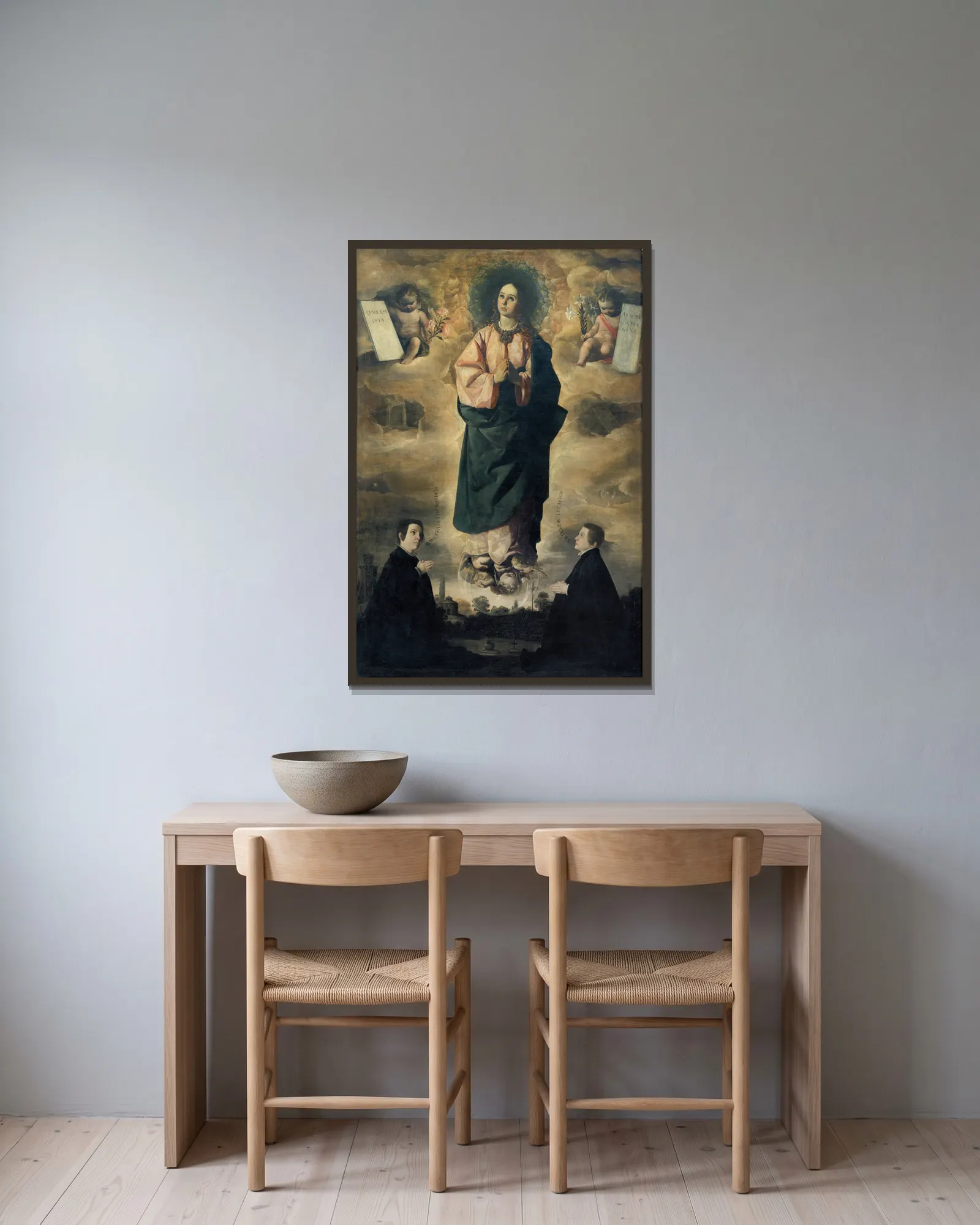 Immaculate Conception av Francisco de Zurbarán inramad på en vägg