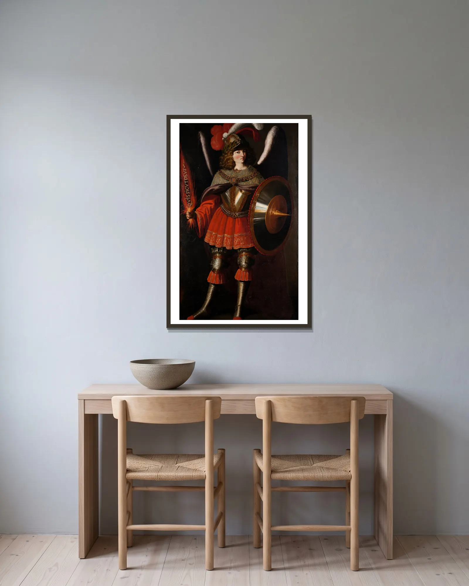 The Archangel Michael av Francisco de Zurbarán inramad på en vägg