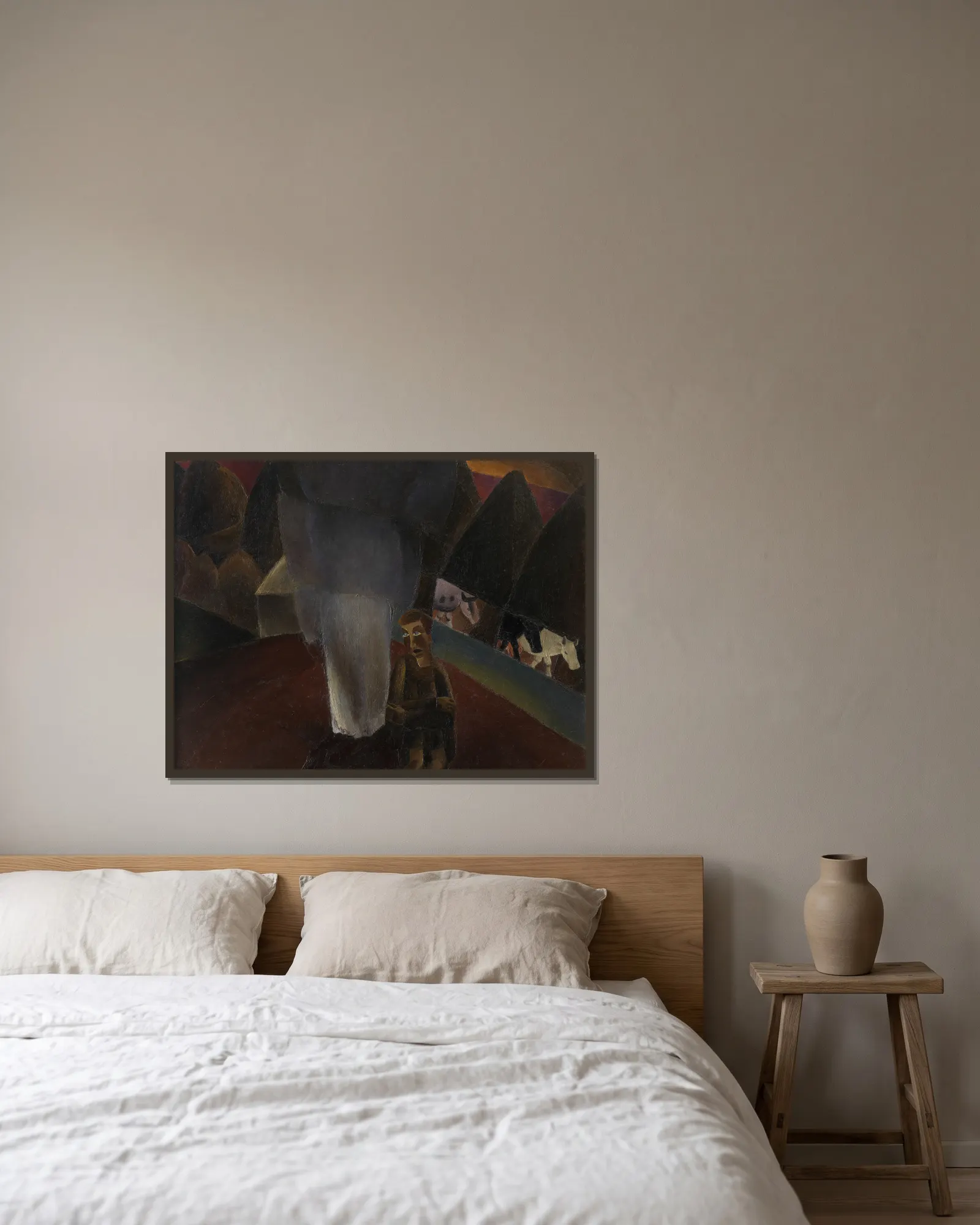 The Cowherd av Frits van den Berghe inramad på en vägg