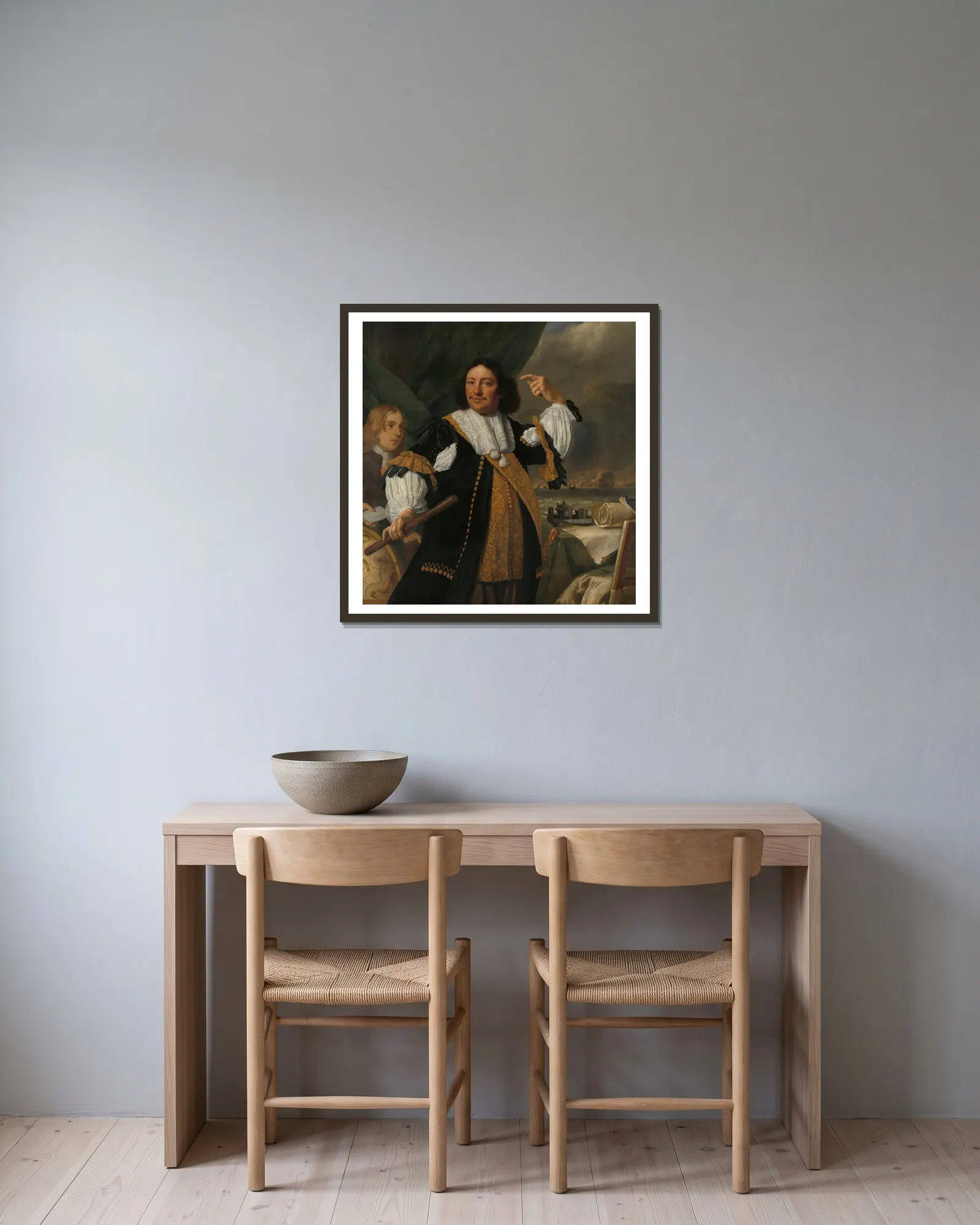 Aert van Nes (1626-1693), Vice Admiral av Bartholomeus van der Helst inramad på en vägg