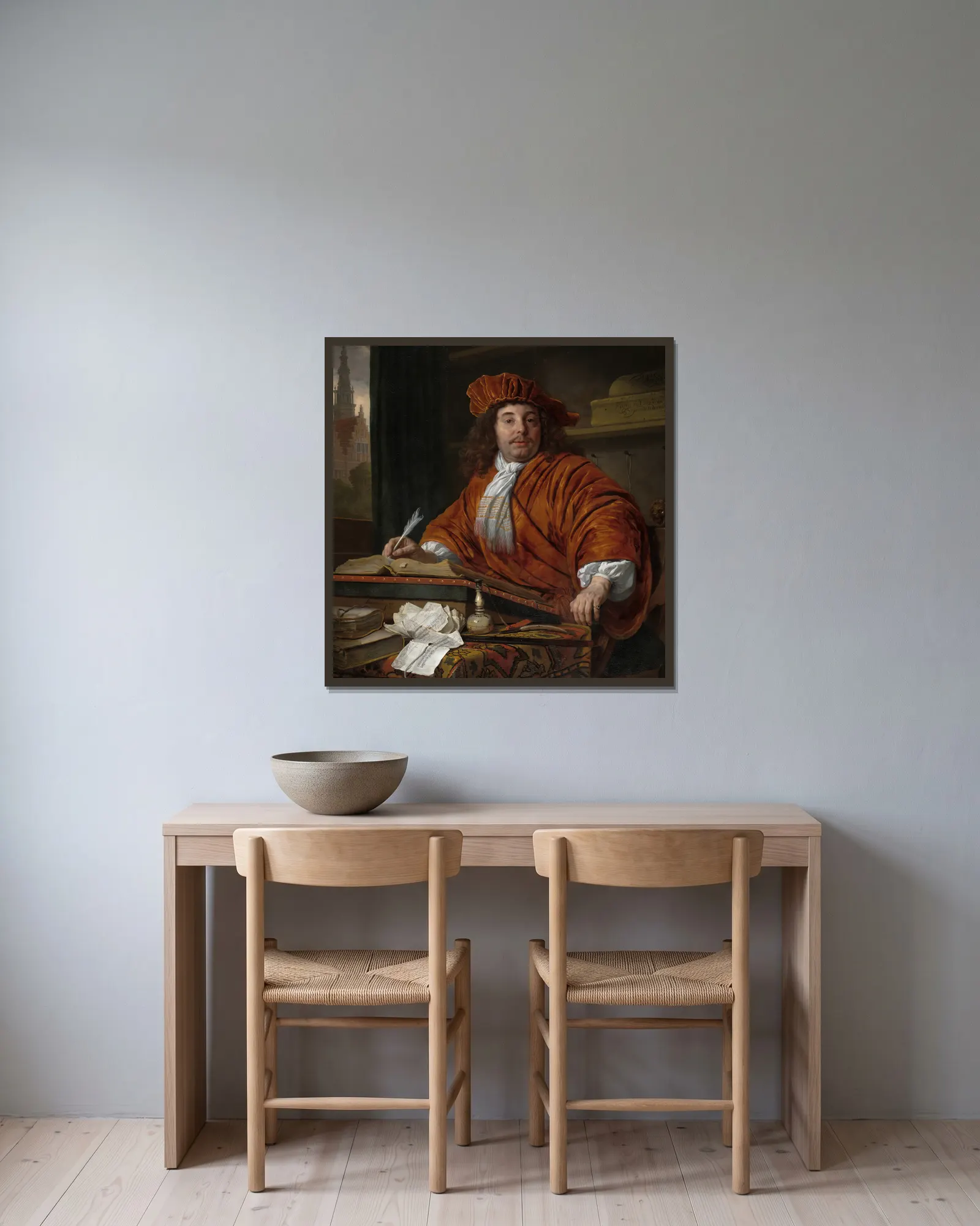 Daniel Bernard (1626-1714) av Bartholomeus van der Helst inramad på en vägg