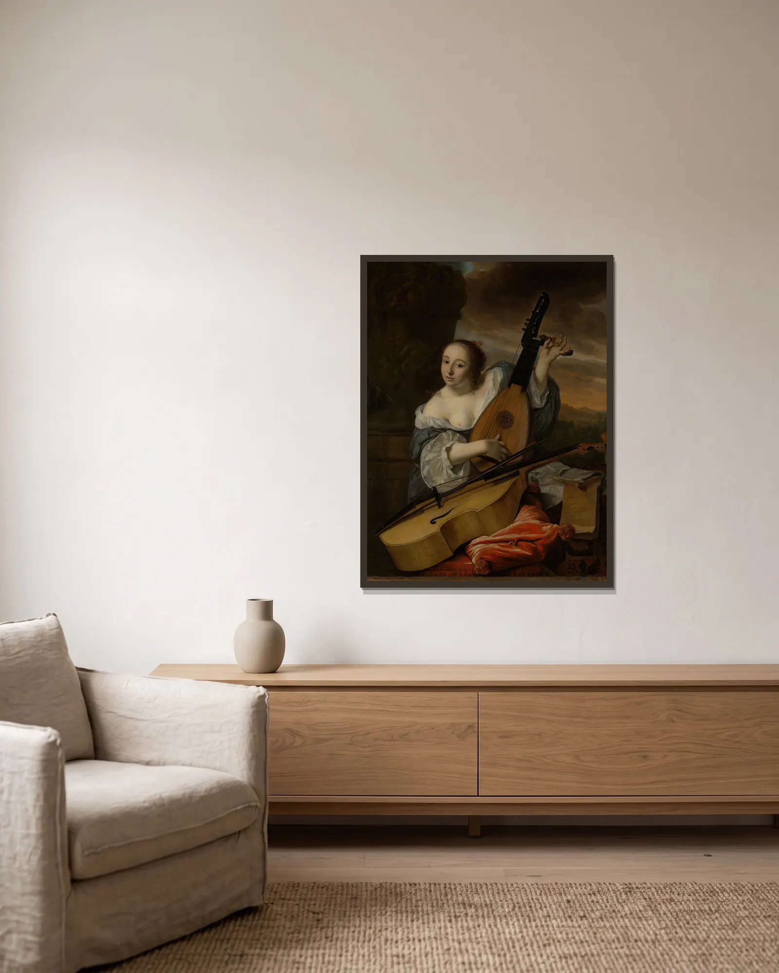 The Musician av Bartholomeus van der Helst inramad på en vägg