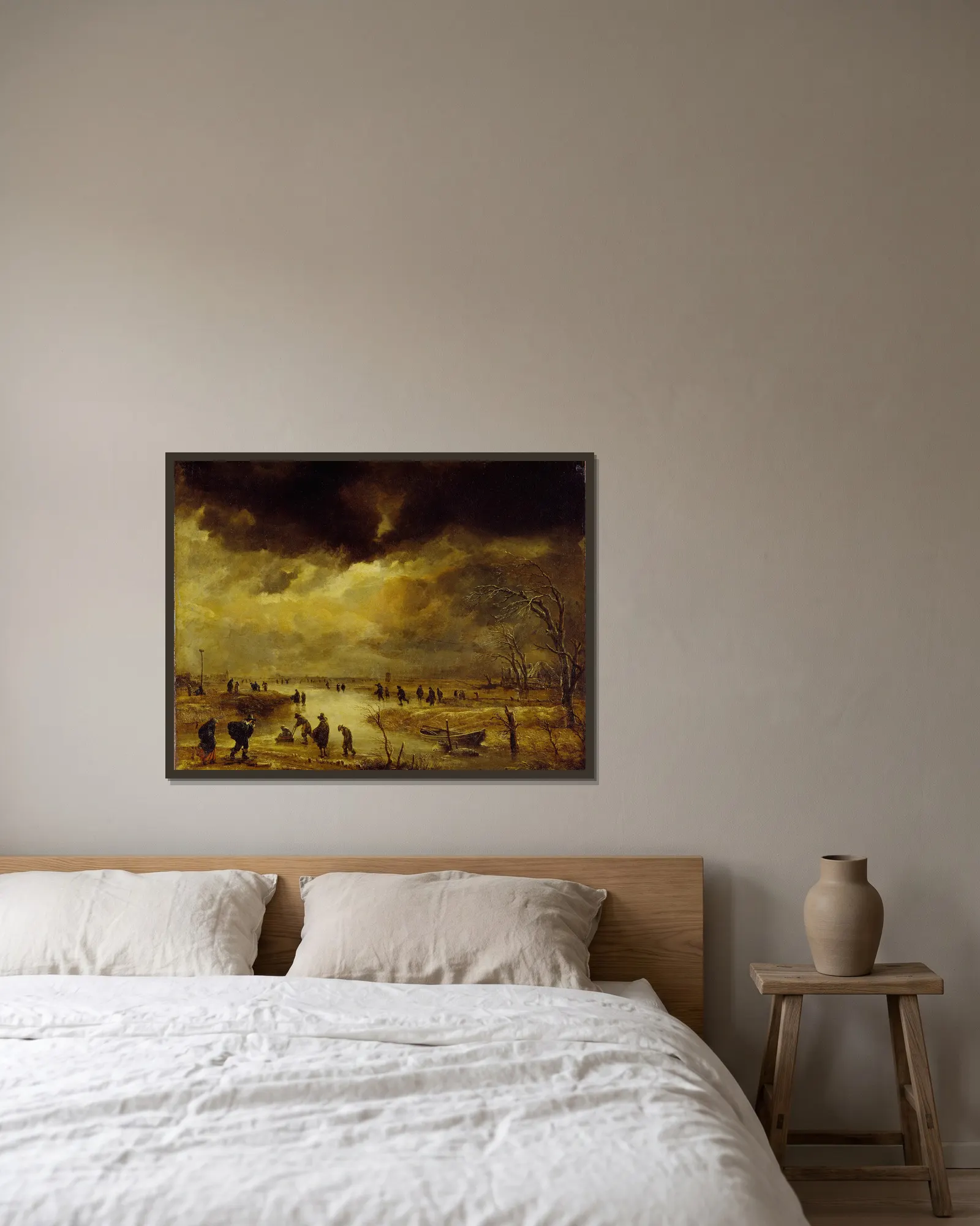 A Winter Scene av Aert van der Neer inramad på en vägg
