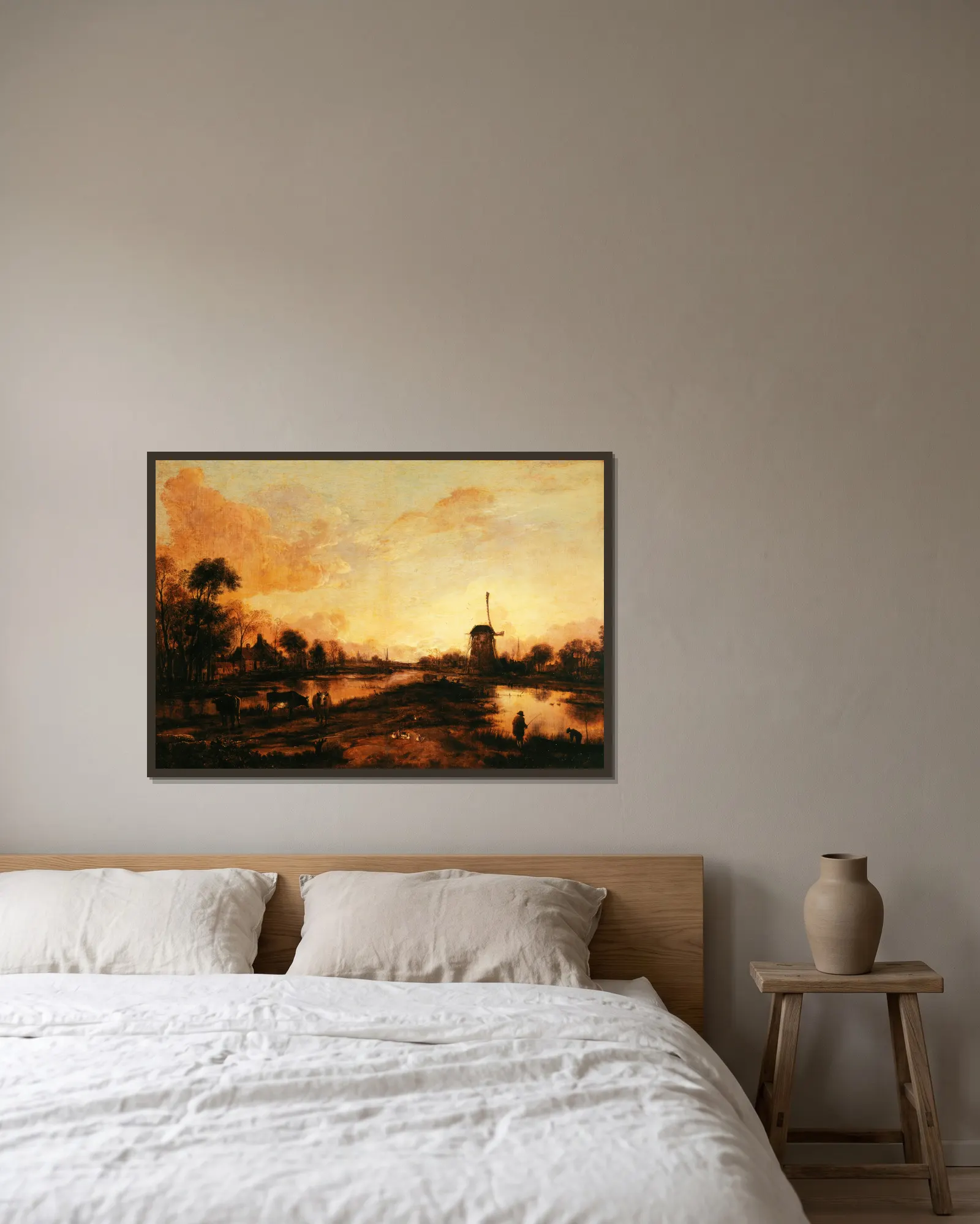 Coucher de soleil sur l’Yssel av Aert van der Neer inramad på en vägg