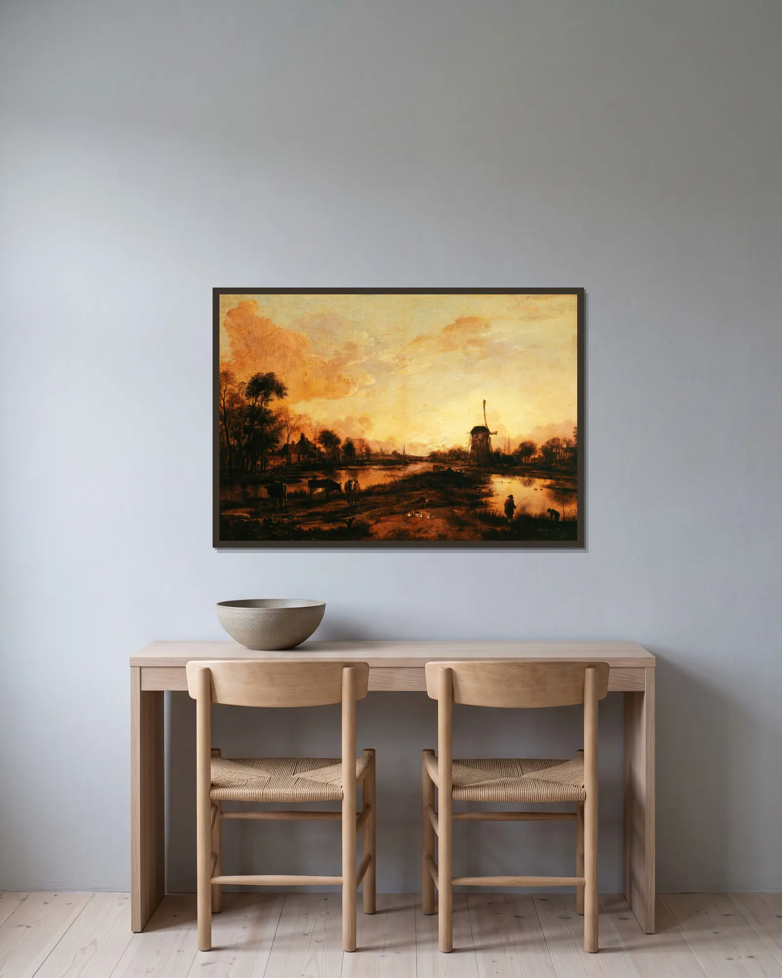 Coucher de soleil sur l’Yssel av Aert van der Neer inramad på en vägg