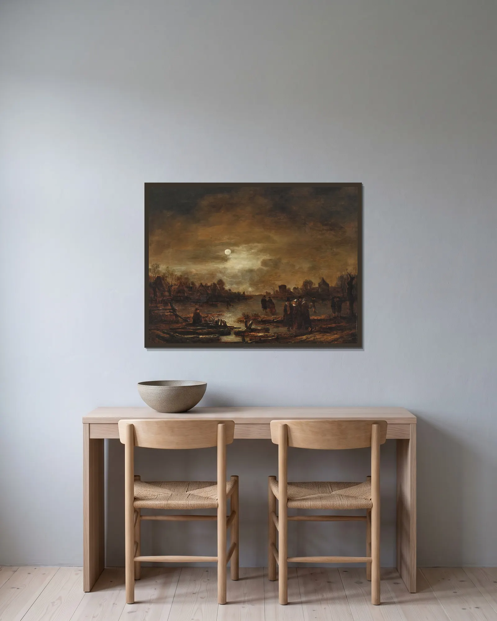 Moonlit river landscape av Aert van der Neer inramad på en vägg