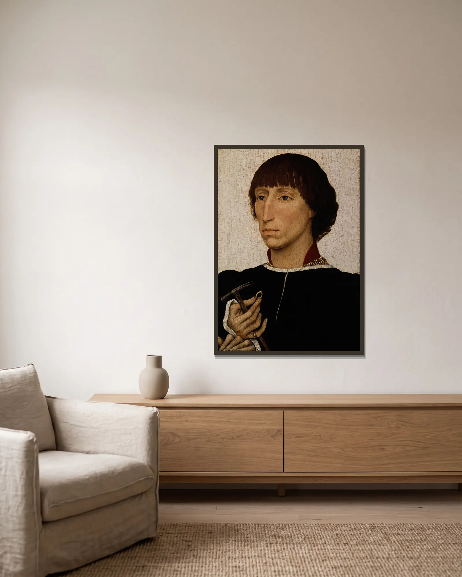 Francesco d’Este (born about 1429, died after July 20, 1486) av Rogier van der Weyden inramad på en vägg