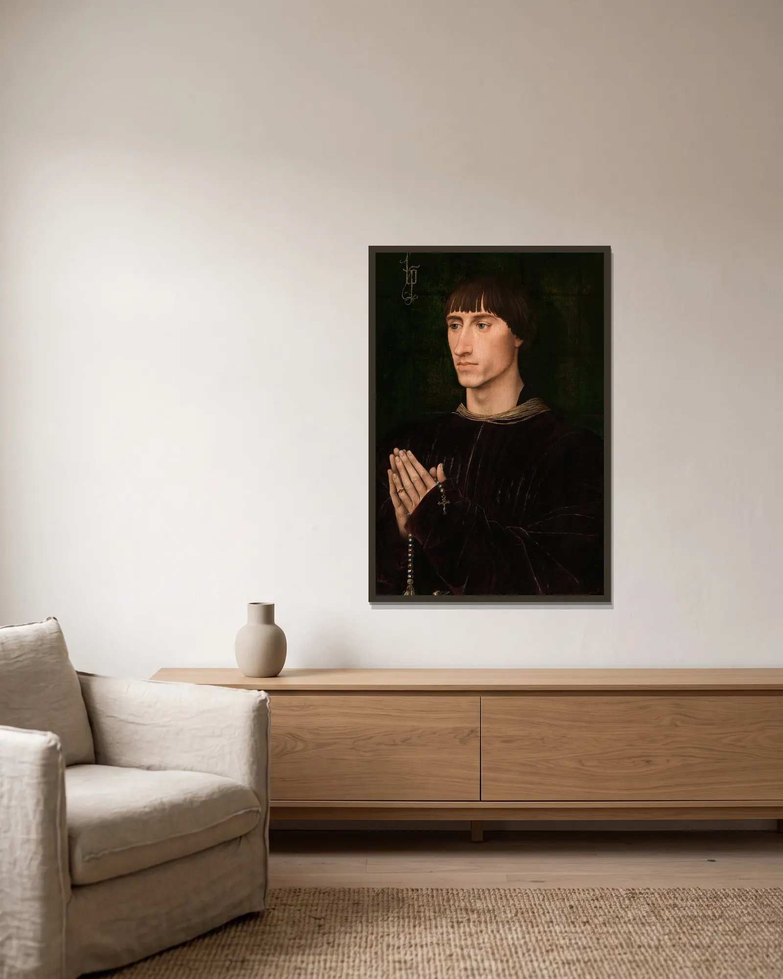 Philippe de Croy av Rogier van der Weyden inramad på en vägg