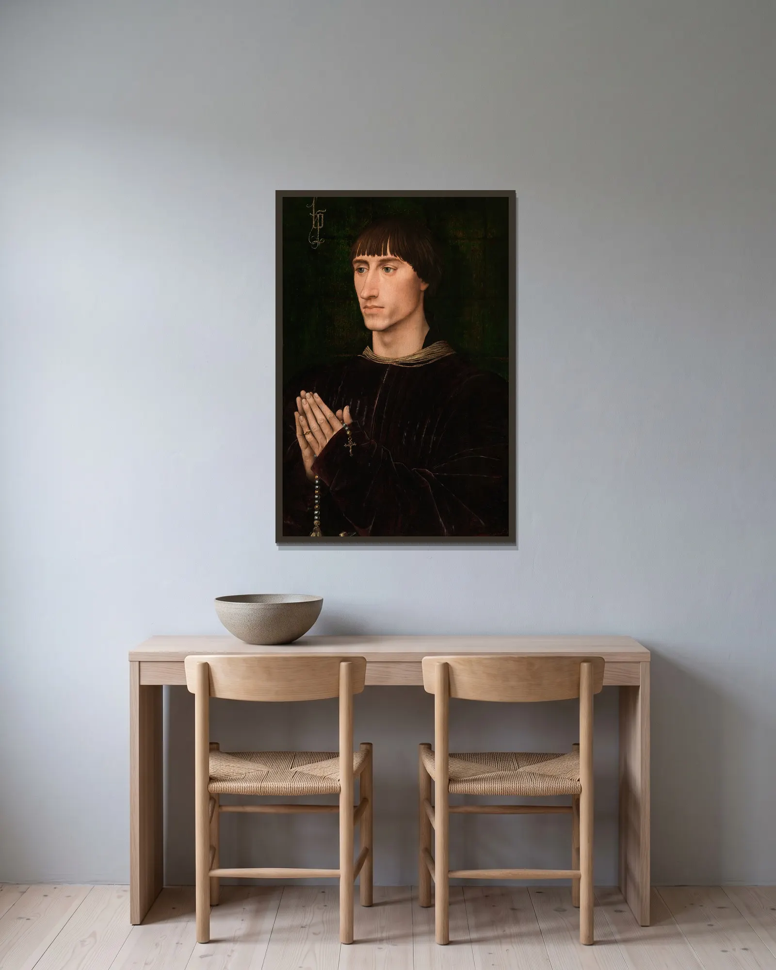 Philippe de Croy av Rogier van der Weyden inramad på en vägg
