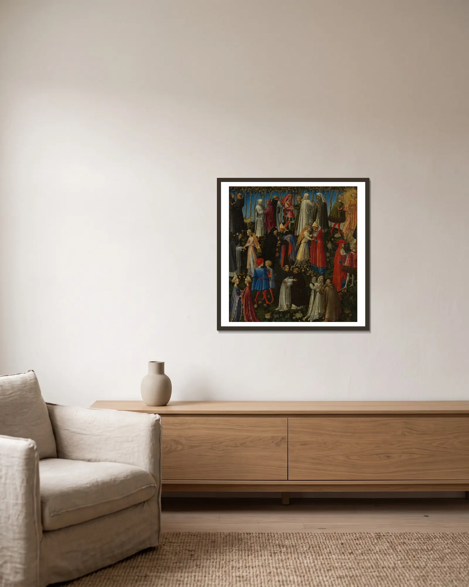 Paradise av Giovanni di Paolo inramad på en vägg
