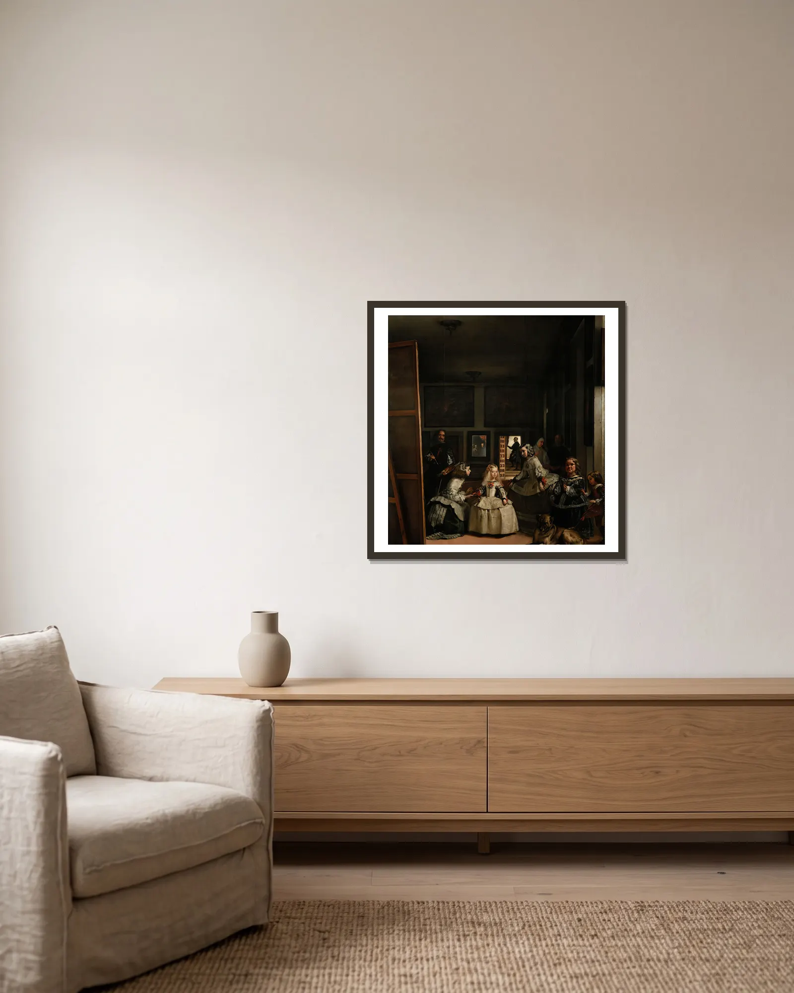 Las meninas av Diego Velázquez inramad på en vägg