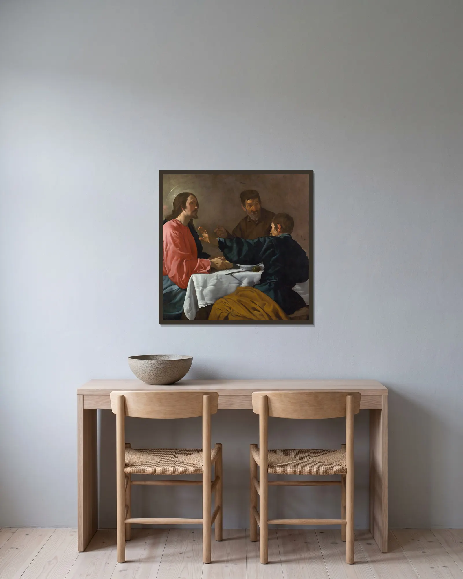 The Supper at Emmaus av Diego Velázquez inramad på en vägg