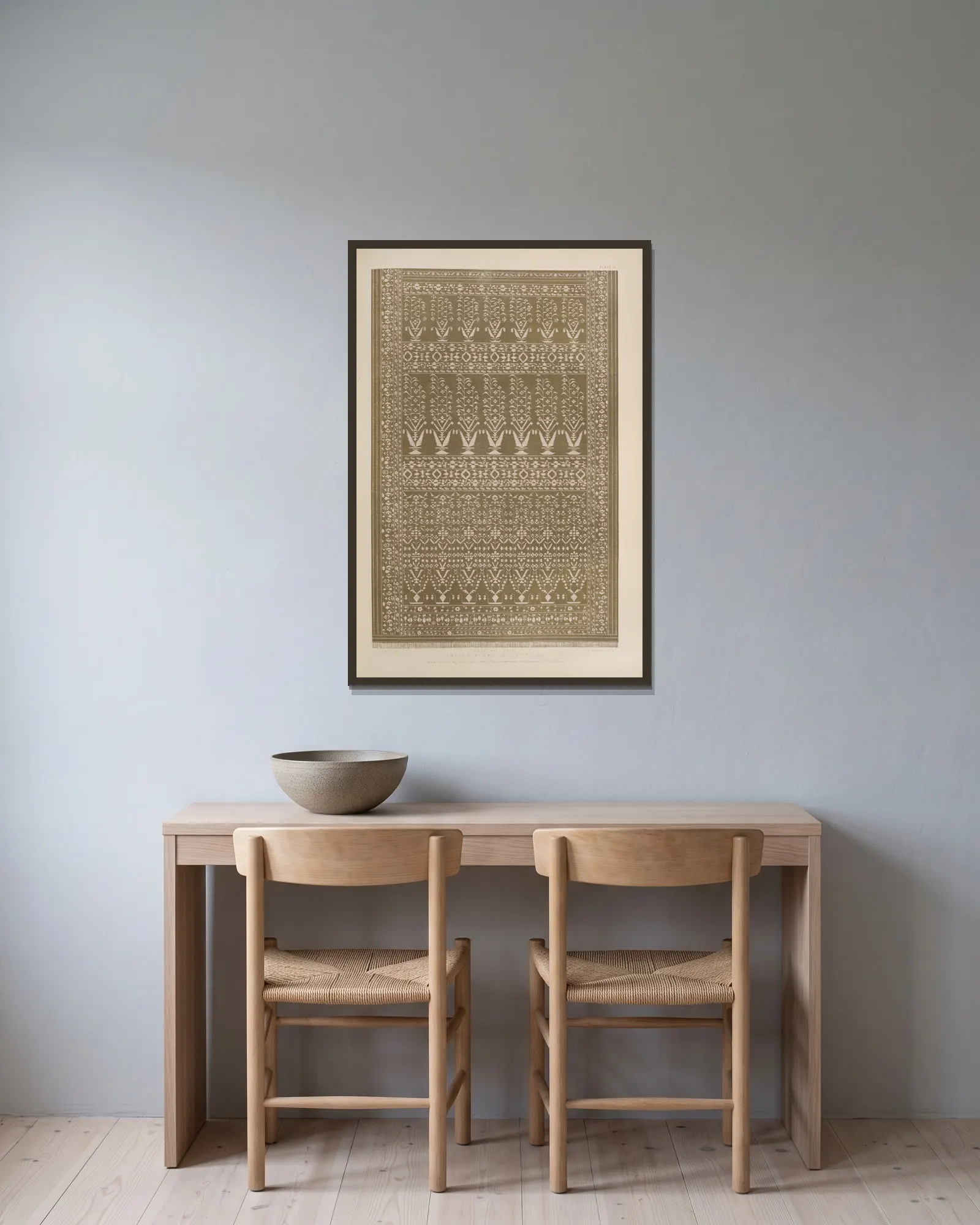 Indian kinkaub pattern av Matthew Digby Wyatt inramad på en vägg