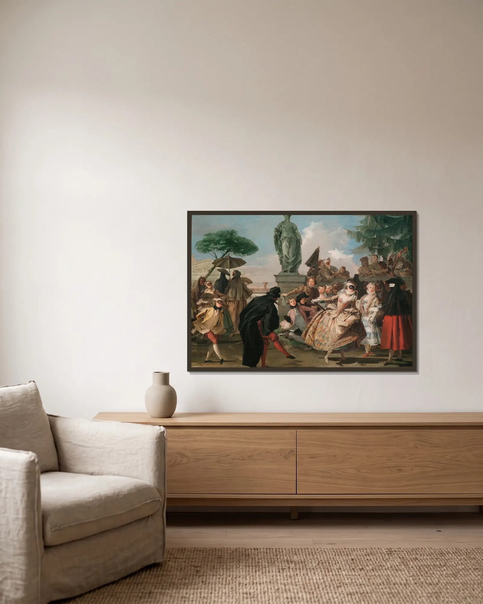 The Minuet av Giovanni Domenico Tiepolo inramad på en vägg