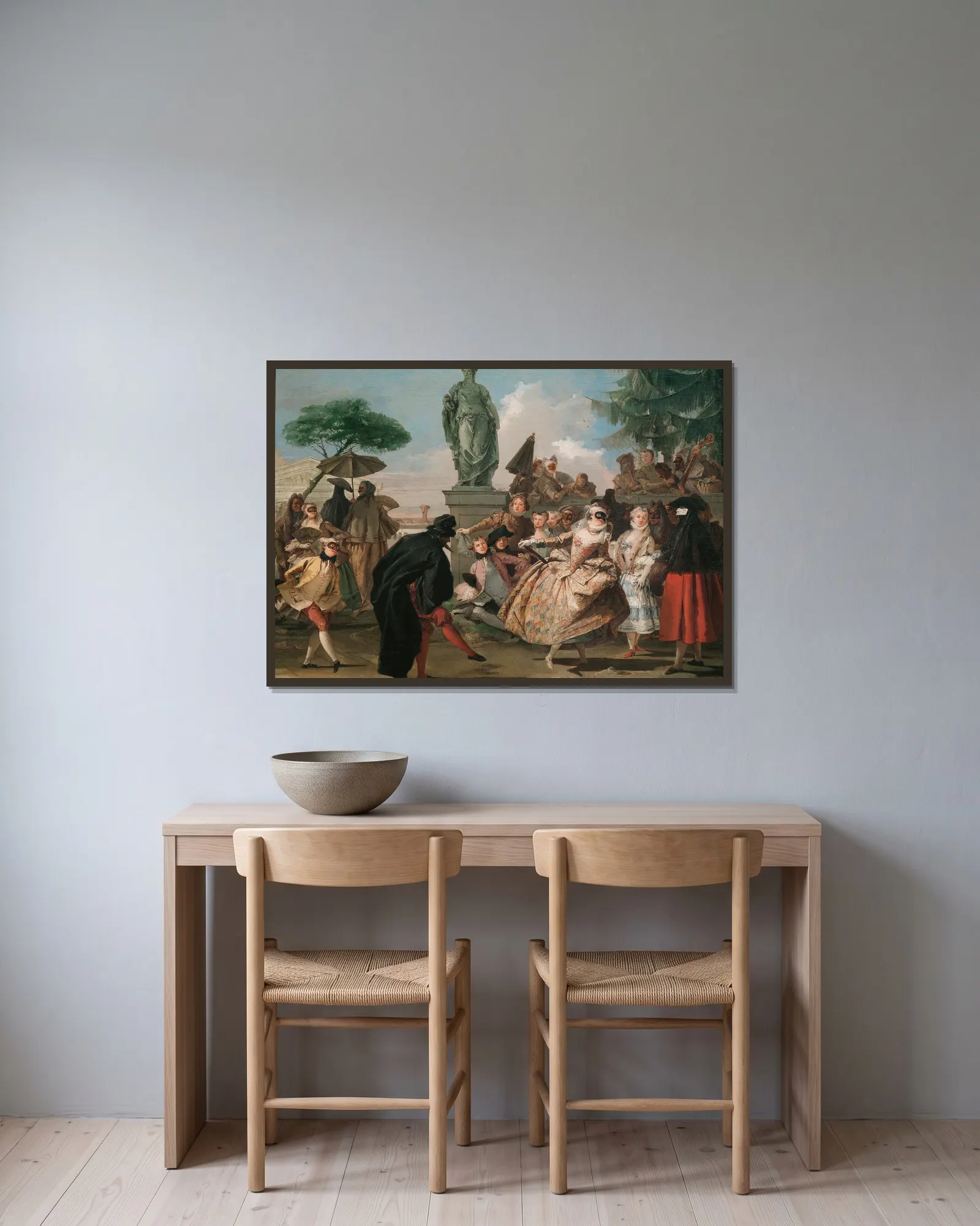 The Minuet av Giovanni Domenico Tiepolo inramad på en vägg