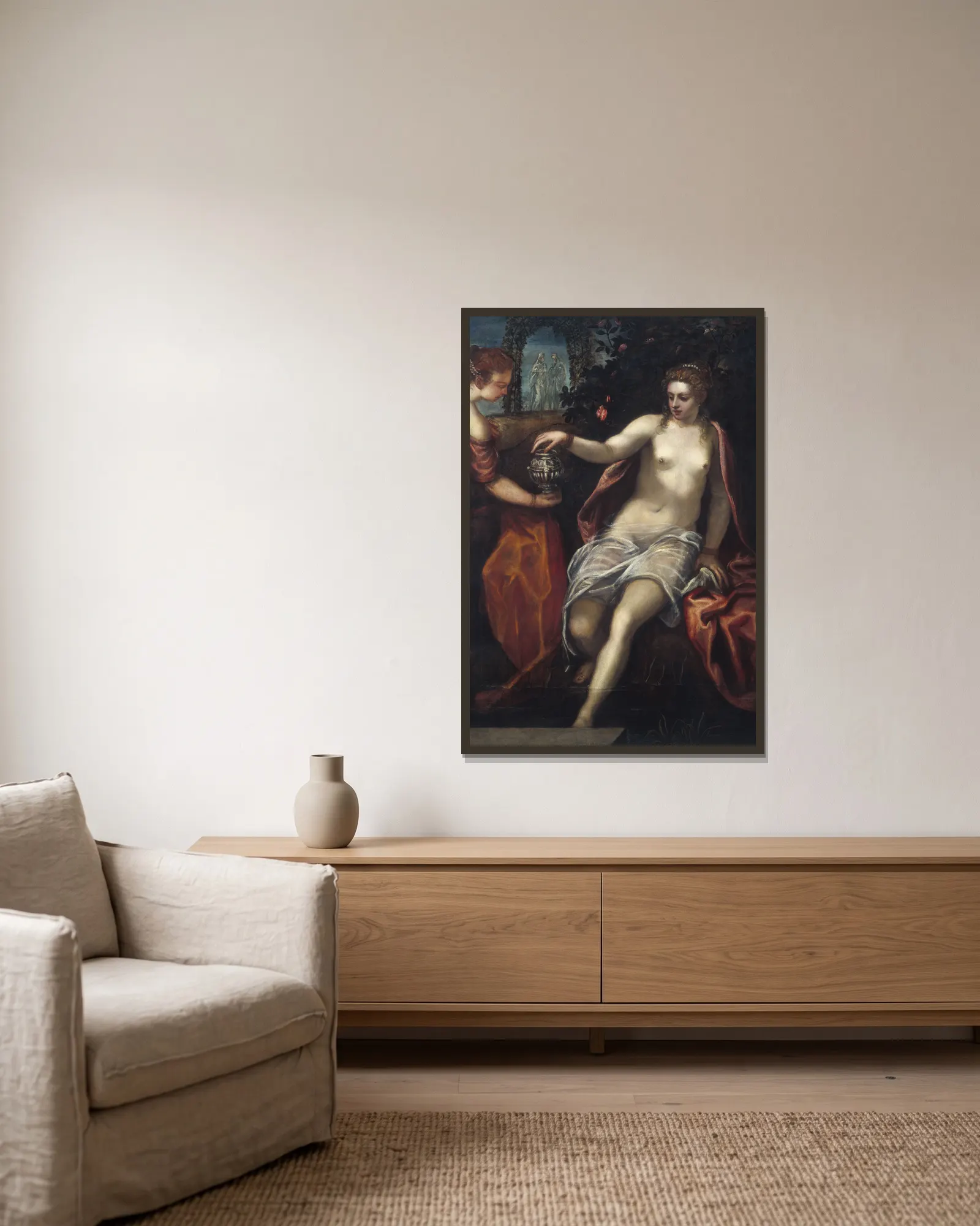 Susanna av Domenico Tintoretto inramad på en vägg