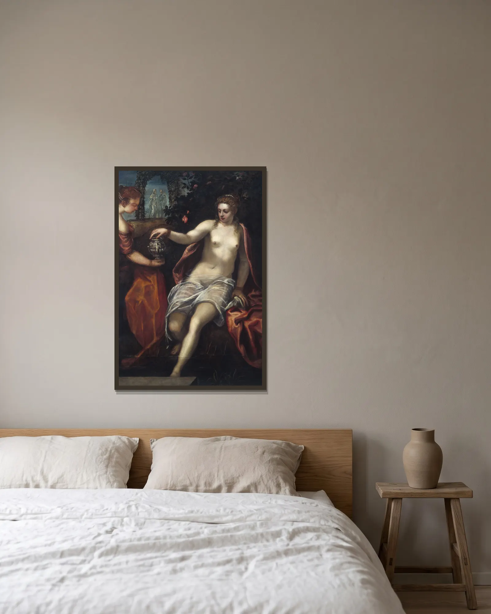 Susanna av Domenico Tintoretto inramad på en vägg