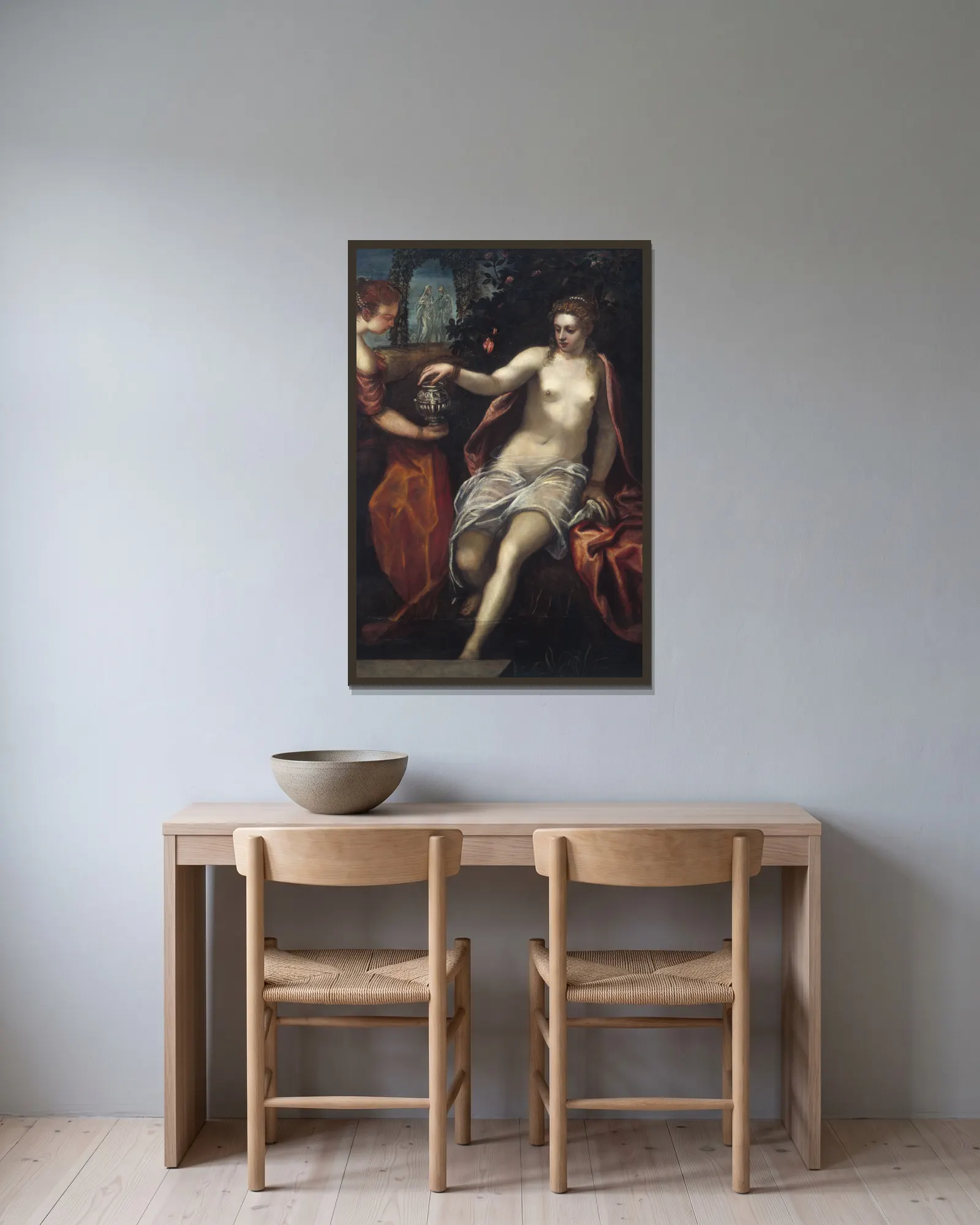 Susanna av Domenico Tintoretto inramad på en vägg
