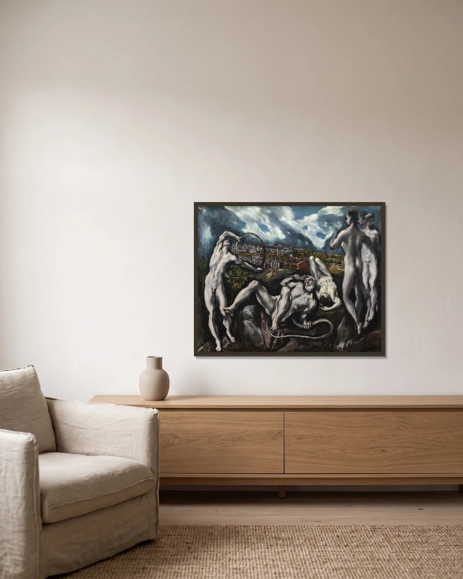 Laocoön av El Greco (Domenikos Theotokopoulos) inramad på en vägg