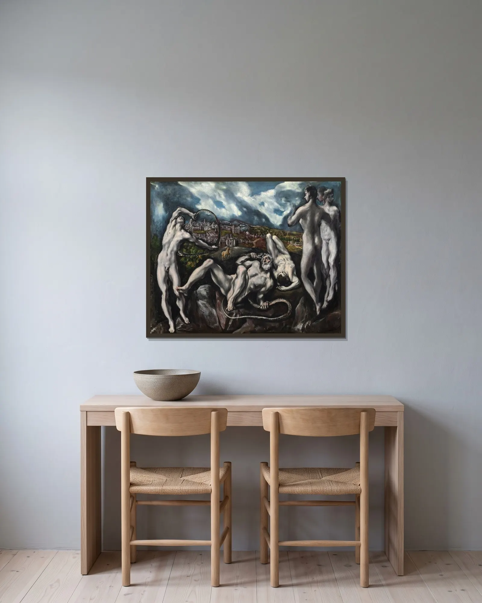 Laocoön av El Greco (Domenikos Theotokopoulos) inramad på en vägg