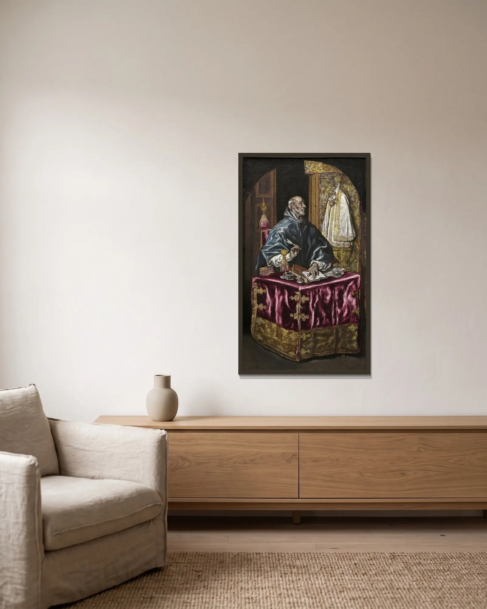 Saint Ildefonso av El Greco (Domenikos Theotokopoulos) inramad på en vägg