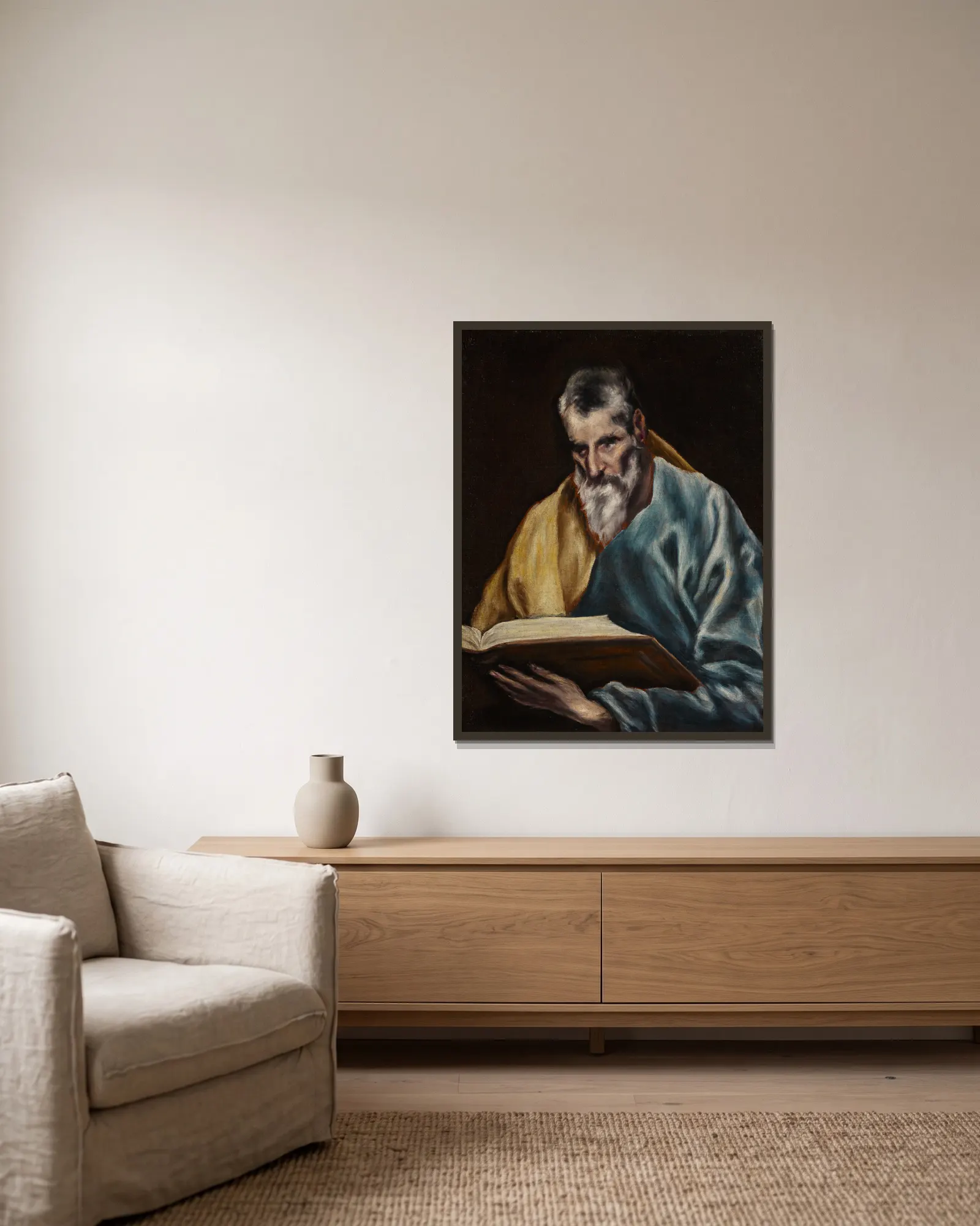 St. Simon av El Greco (Domenikos Theotokopoulos) inramad på en vägg