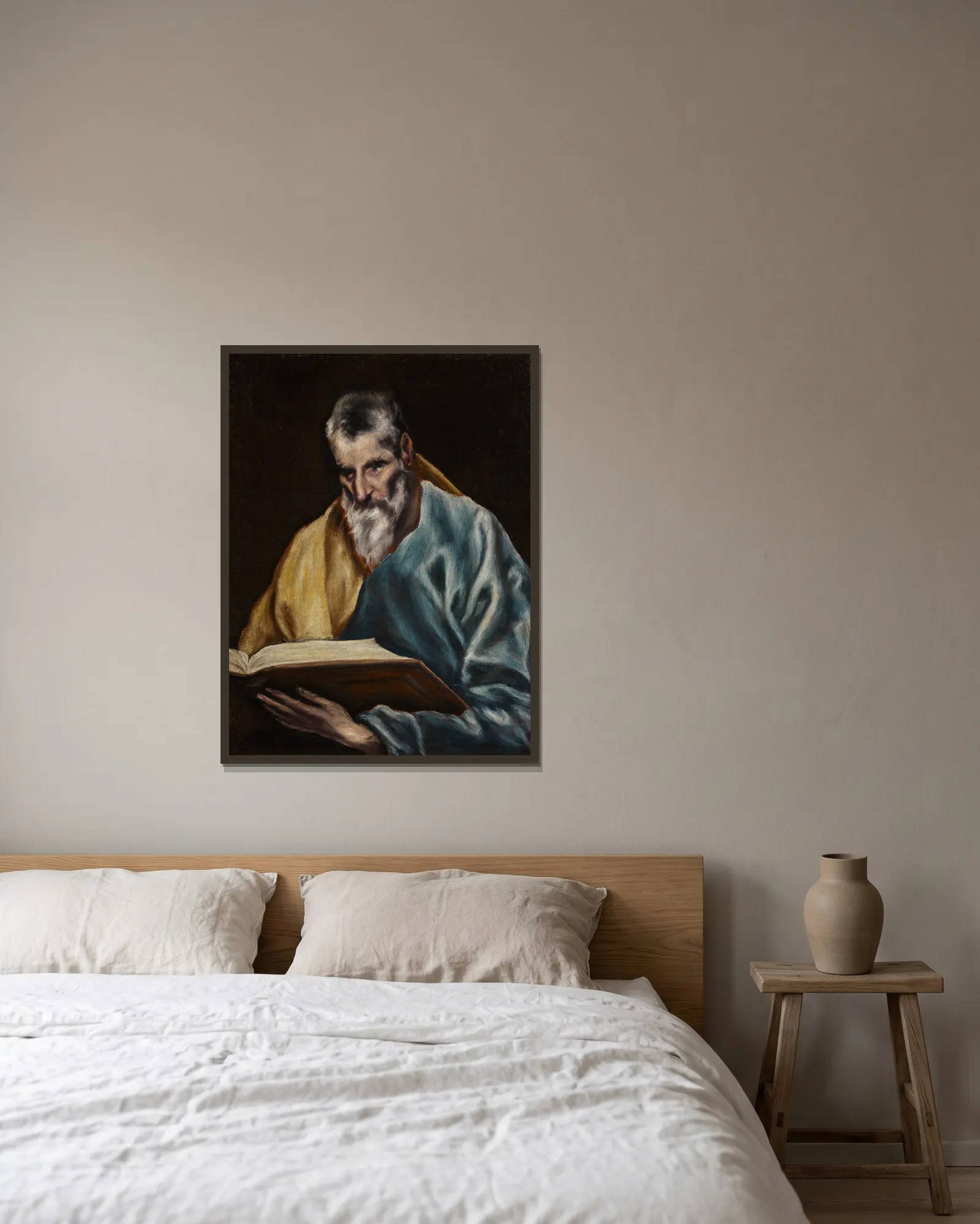 St. Simon av El Greco (Domenikos Theotokopoulos) inramad på en vägg