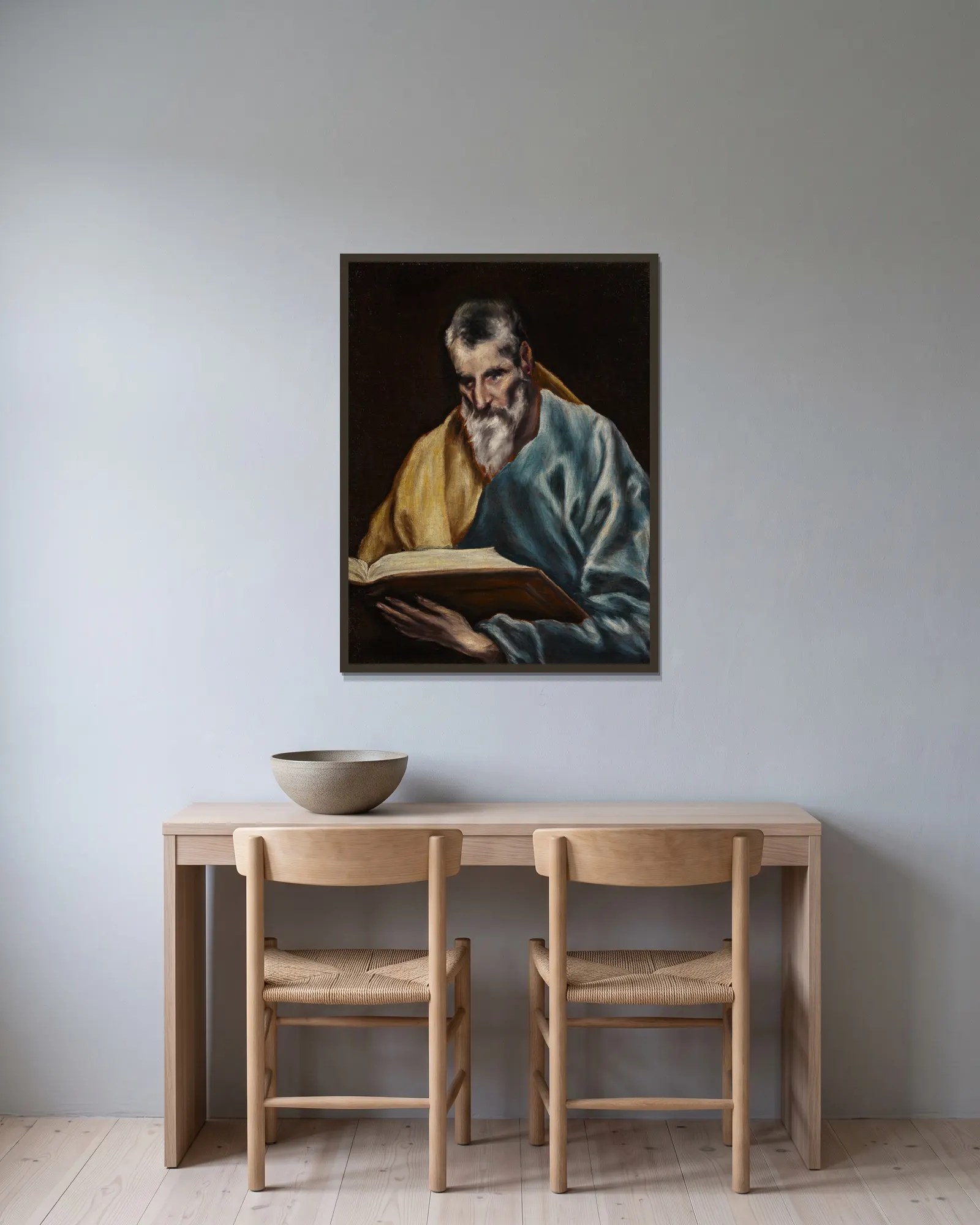 St. Simon av El Greco (Domenikos Theotokopoulos) inramad på en vägg