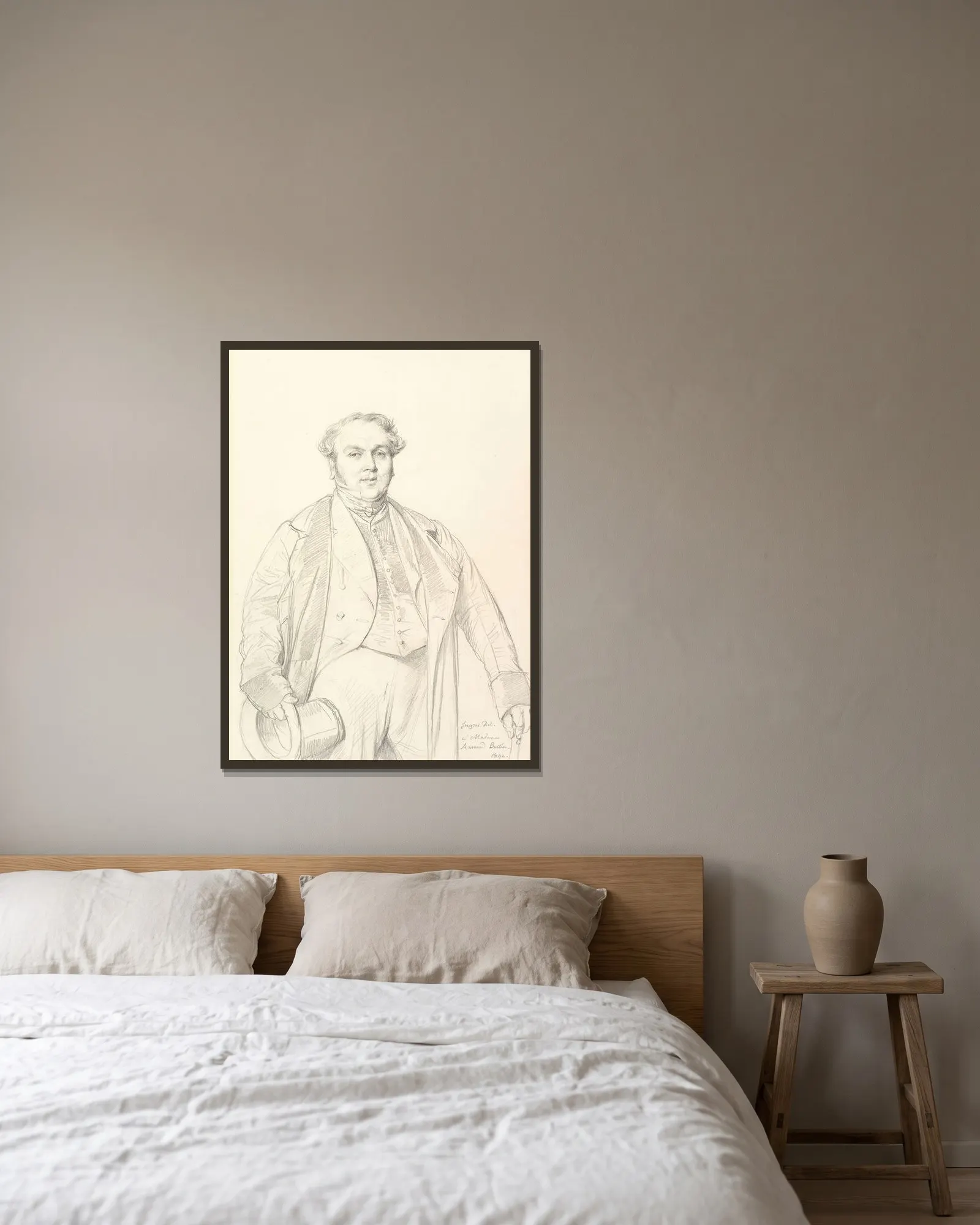 Armand Bertin av Jean Auguste Dominique Ingres inramad på en vägg