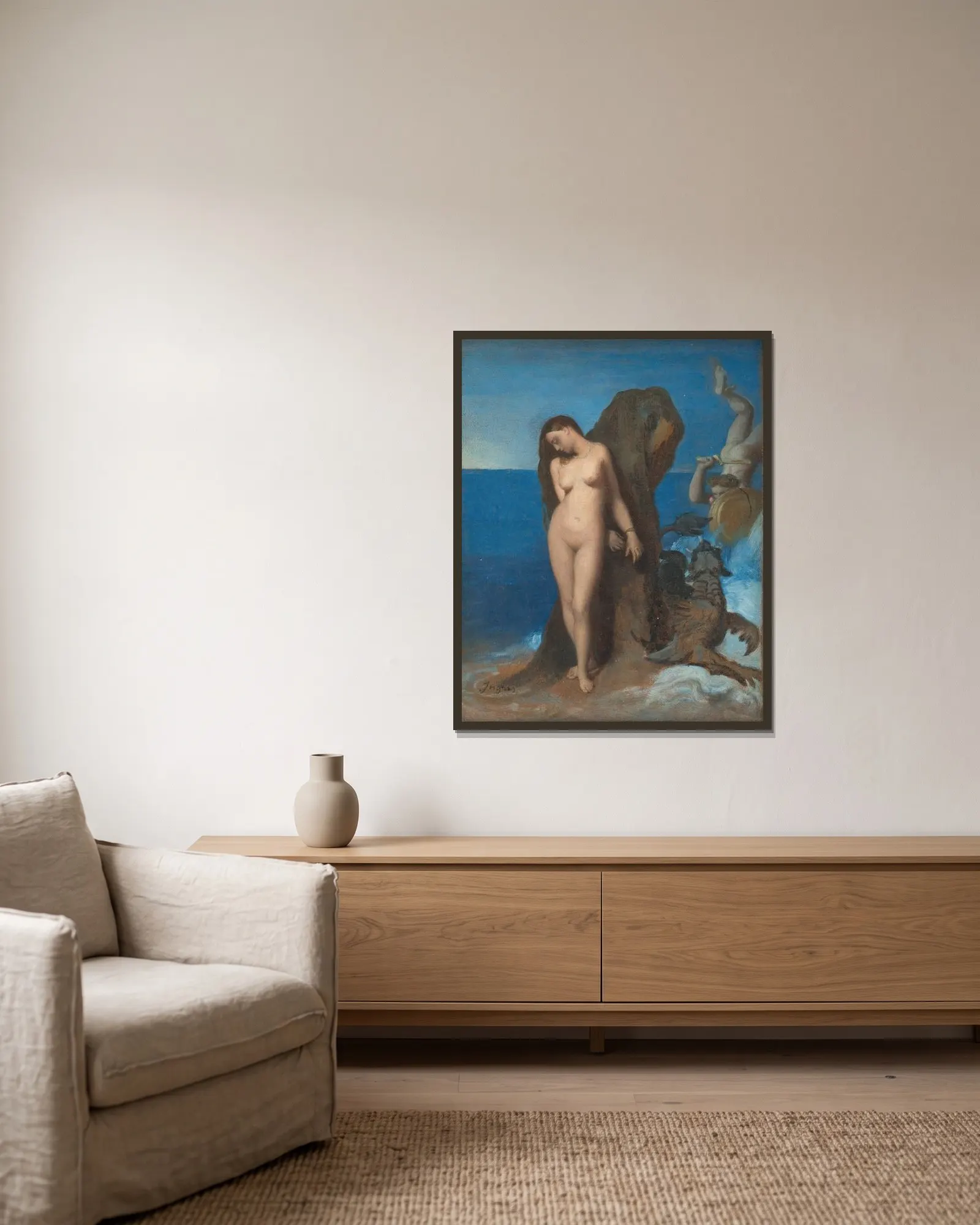 Perseus and Andromeda av Jean Auguste Dominique Ingres inramad på en vägg