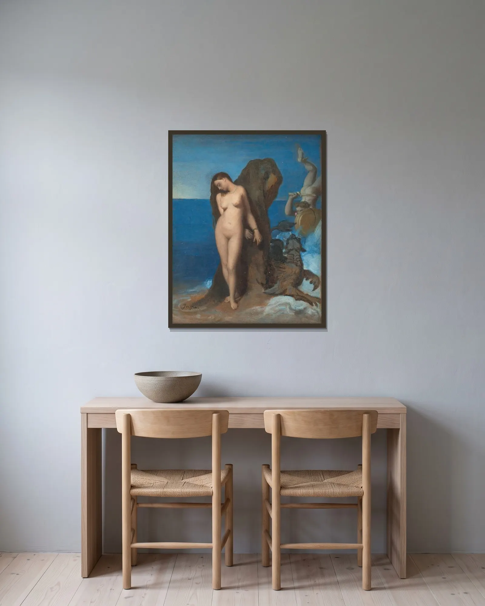 Perseus and Andromeda av Jean Auguste Dominique Ingres inramad på en vägg