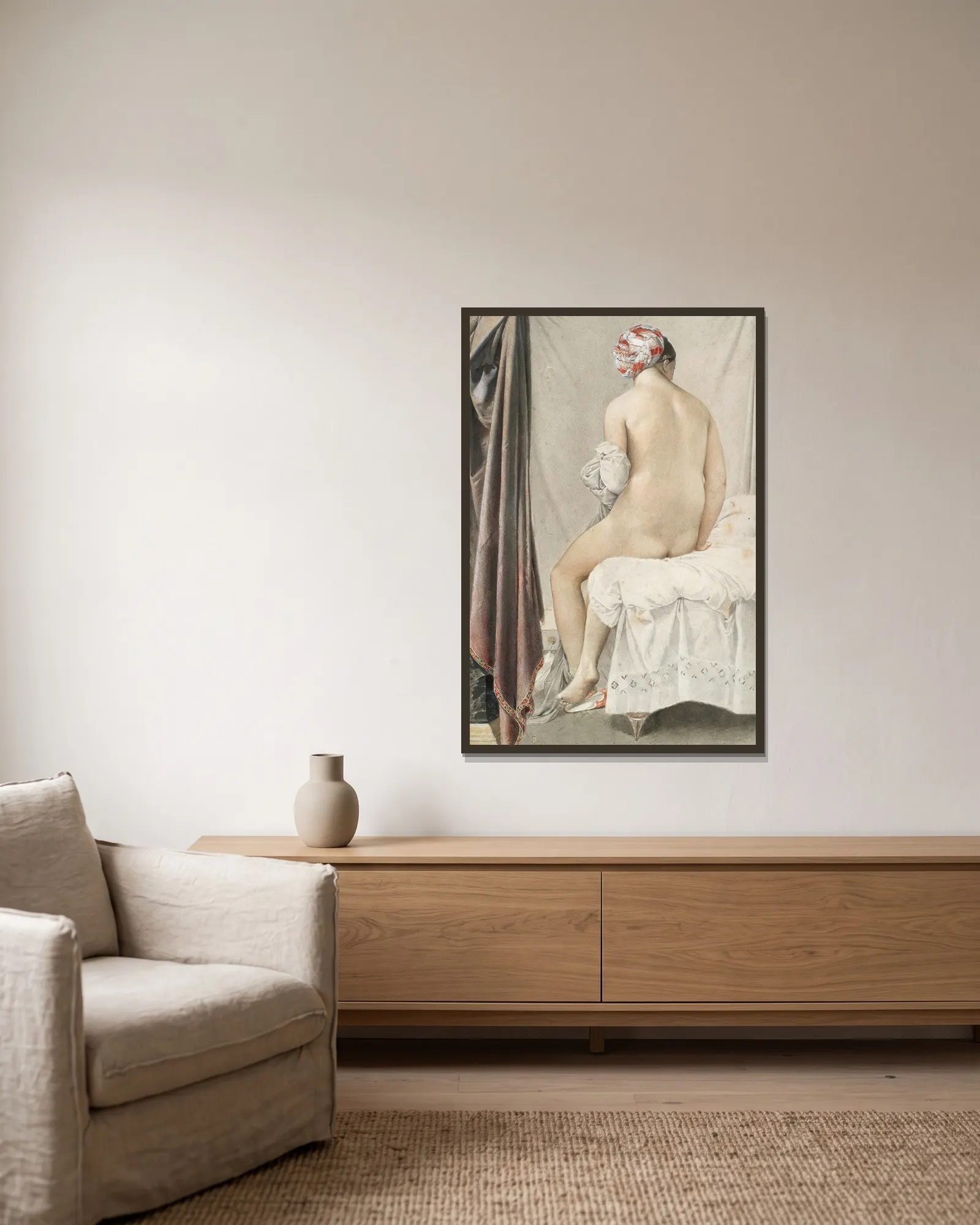 The Bather av Jean Auguste Dominique Ingres inramad på en vägg