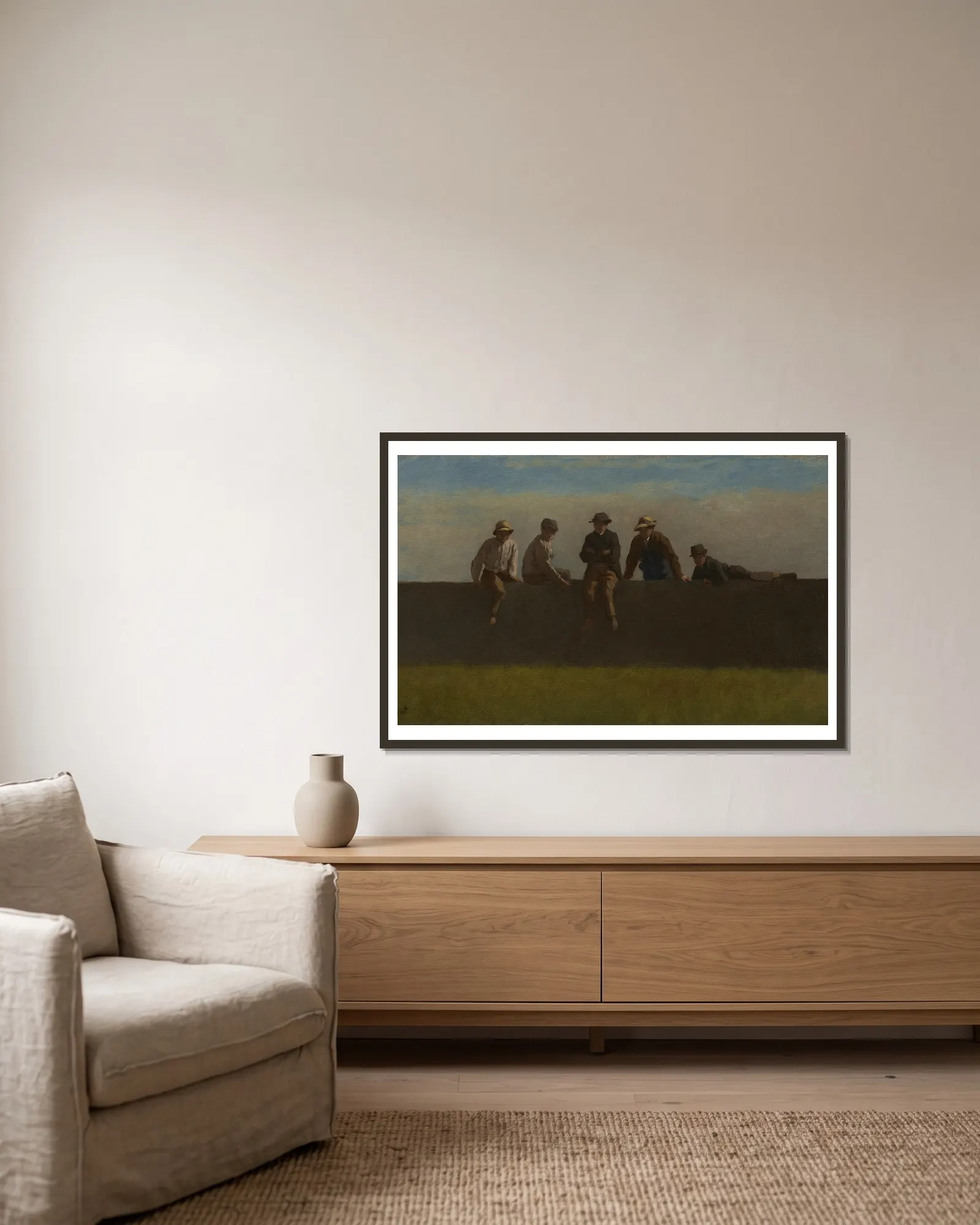 Five Boys on a Wall av Eastman Johnson inramad på en vägg