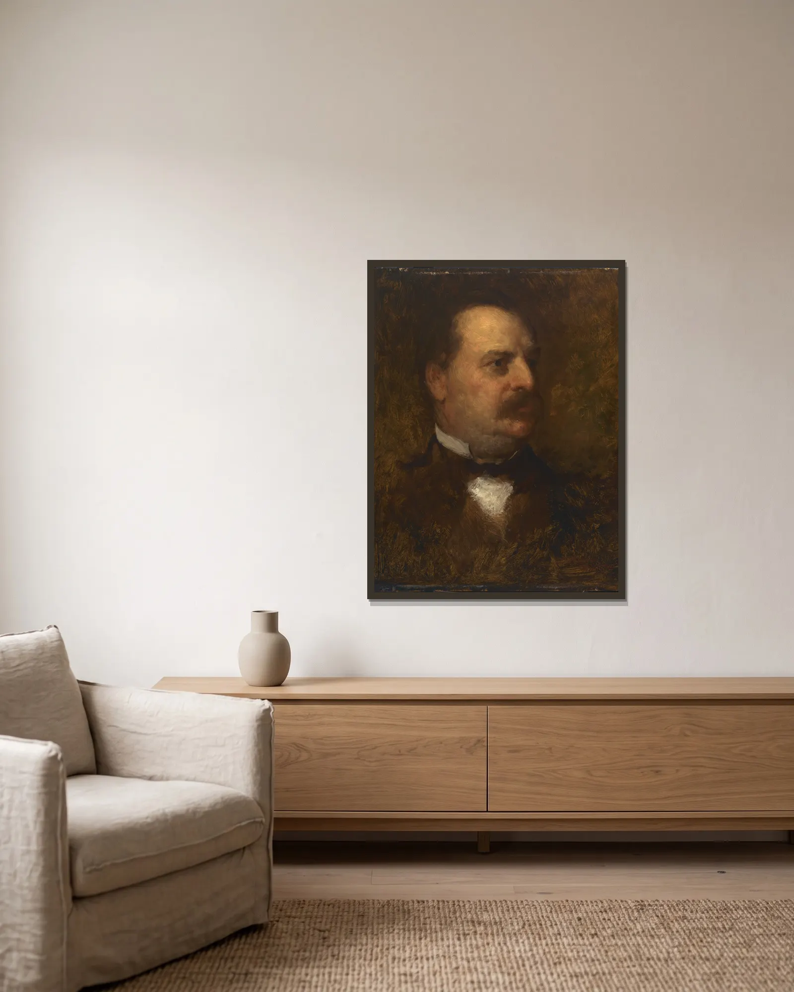 Grover Cleveland, 1884 av Eastman Johnson inramad på en vägg