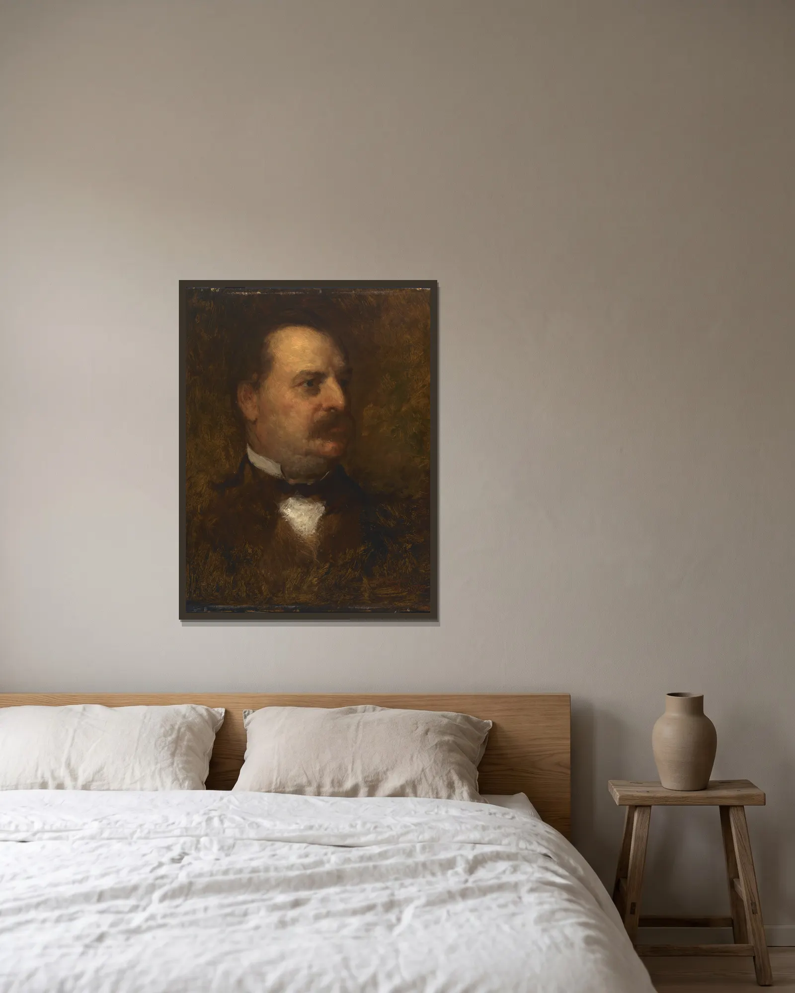 Grover Cleveland, 1884 av Eastman Johnson inramad på en vägg
