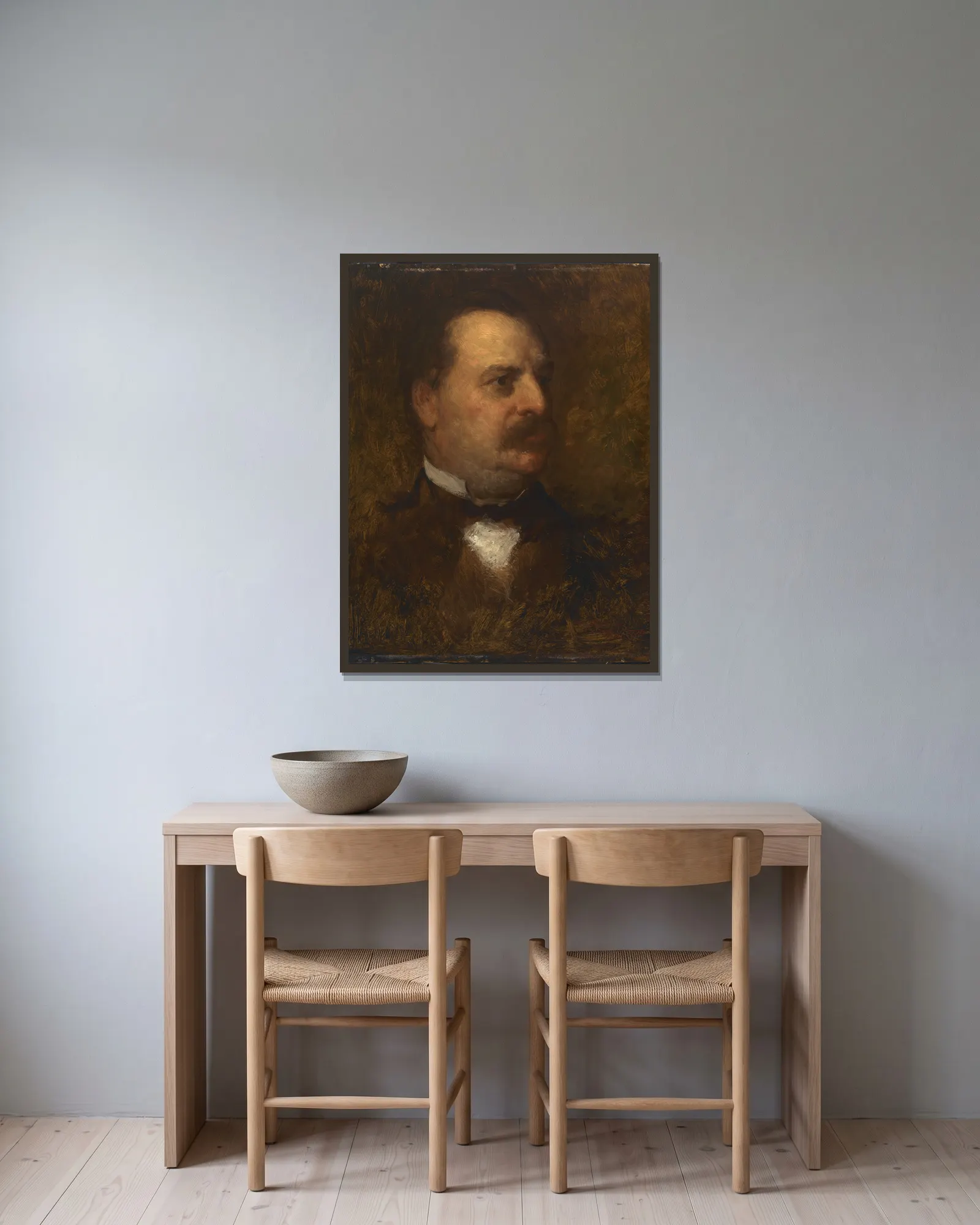 Grover Cleveland, 1884 av Eastman Johnson inramad på en vägg