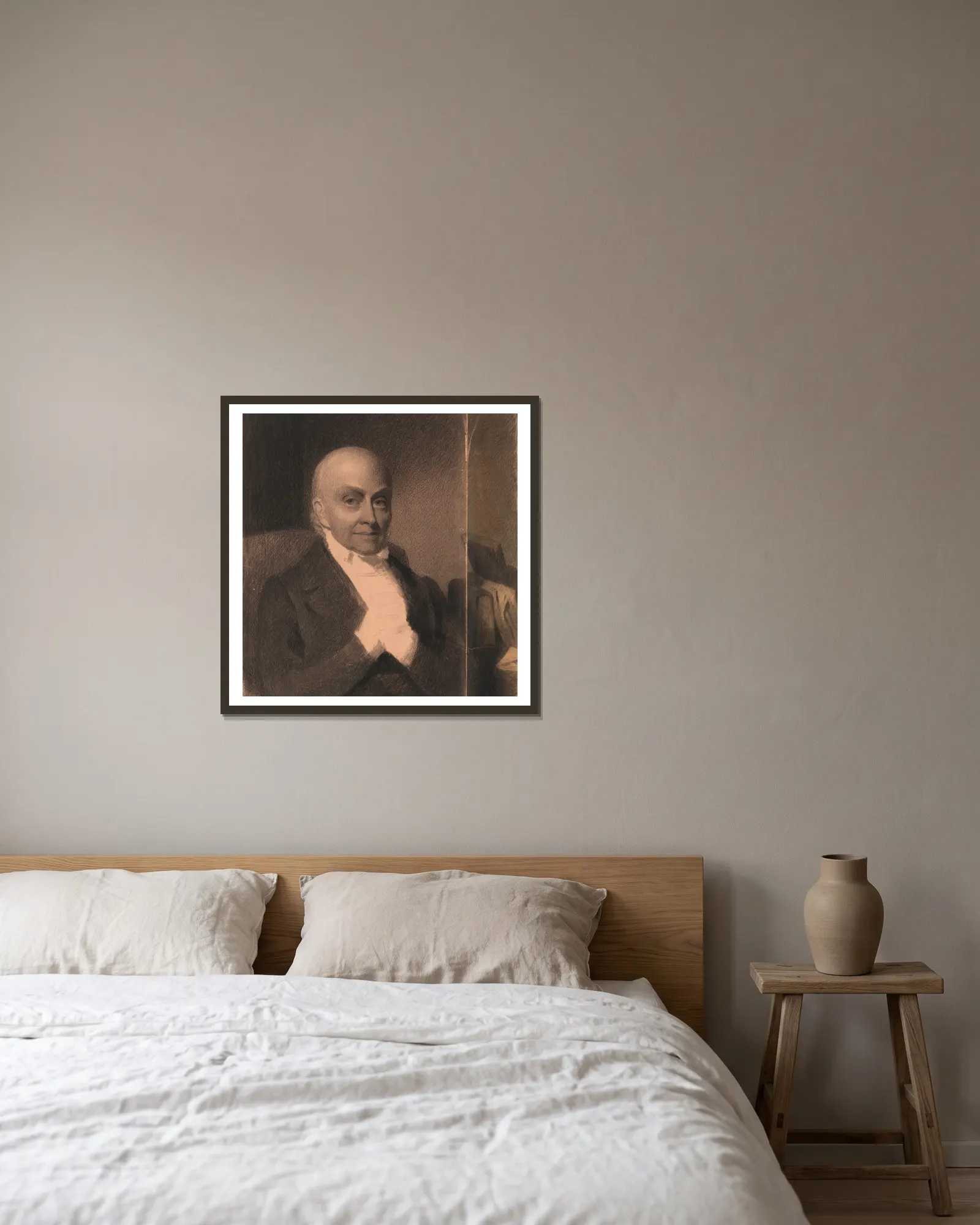John Quincy Adams av Eastman Johnson inramad på en vägg