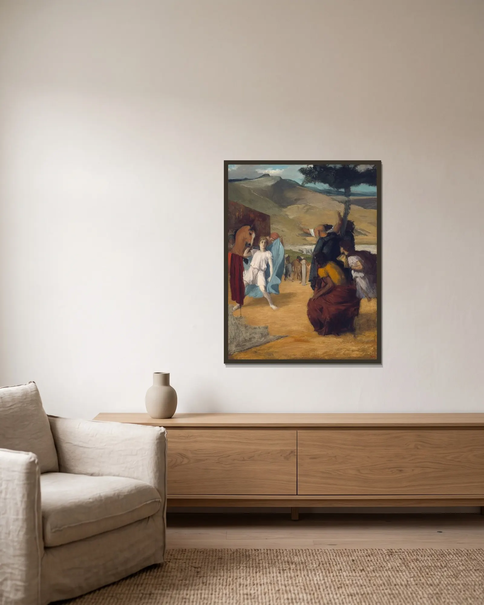 Alexander and Bucephalus av Edgar Degas inramad på en vägg
