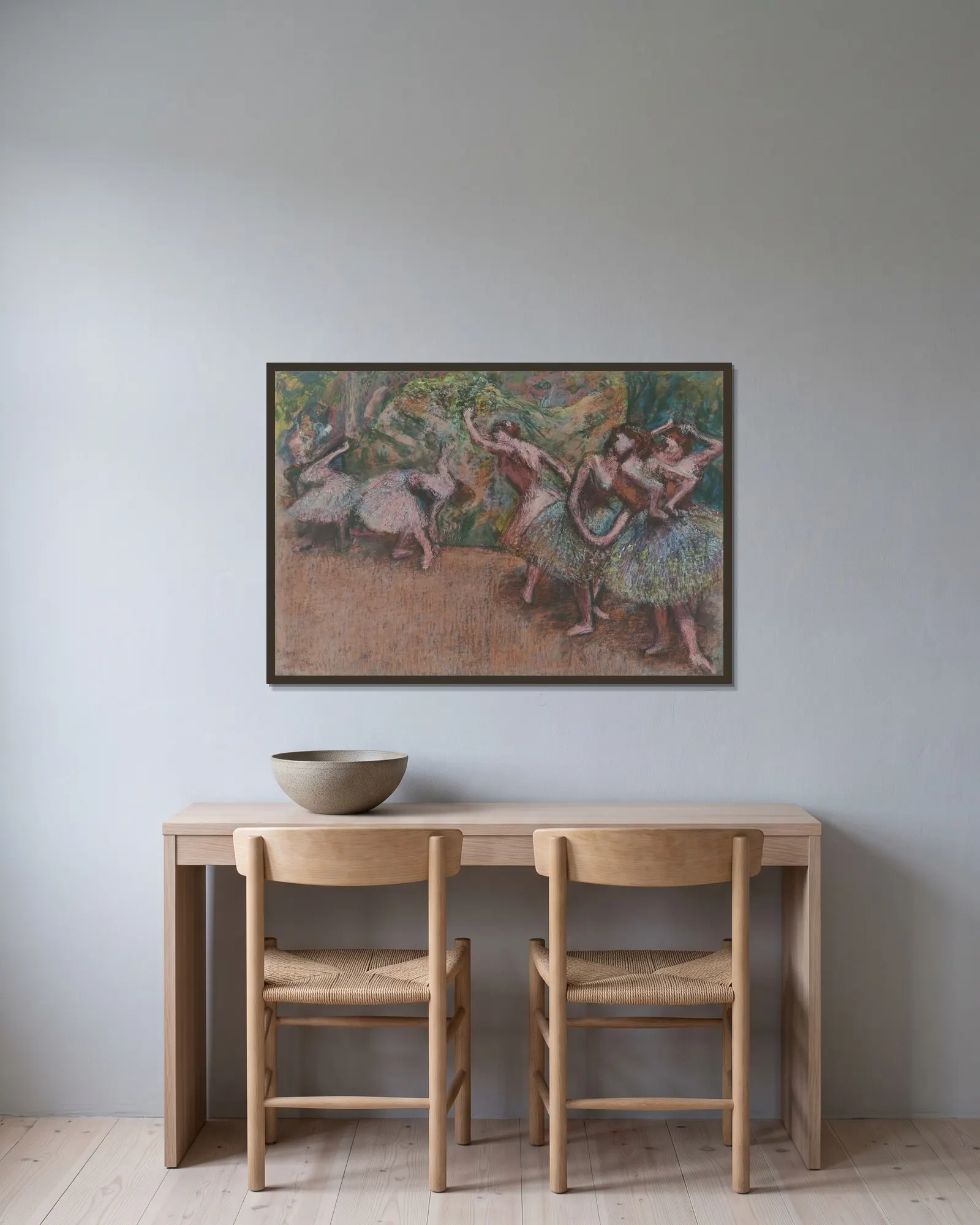 Ballet Scene av Edgar Degas inramad på en vägg