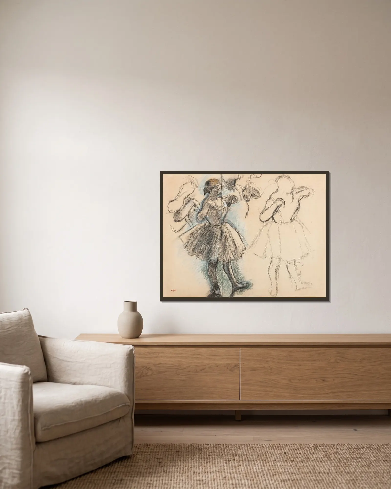 Danseuses av Edgar Degas inramad på en vägg