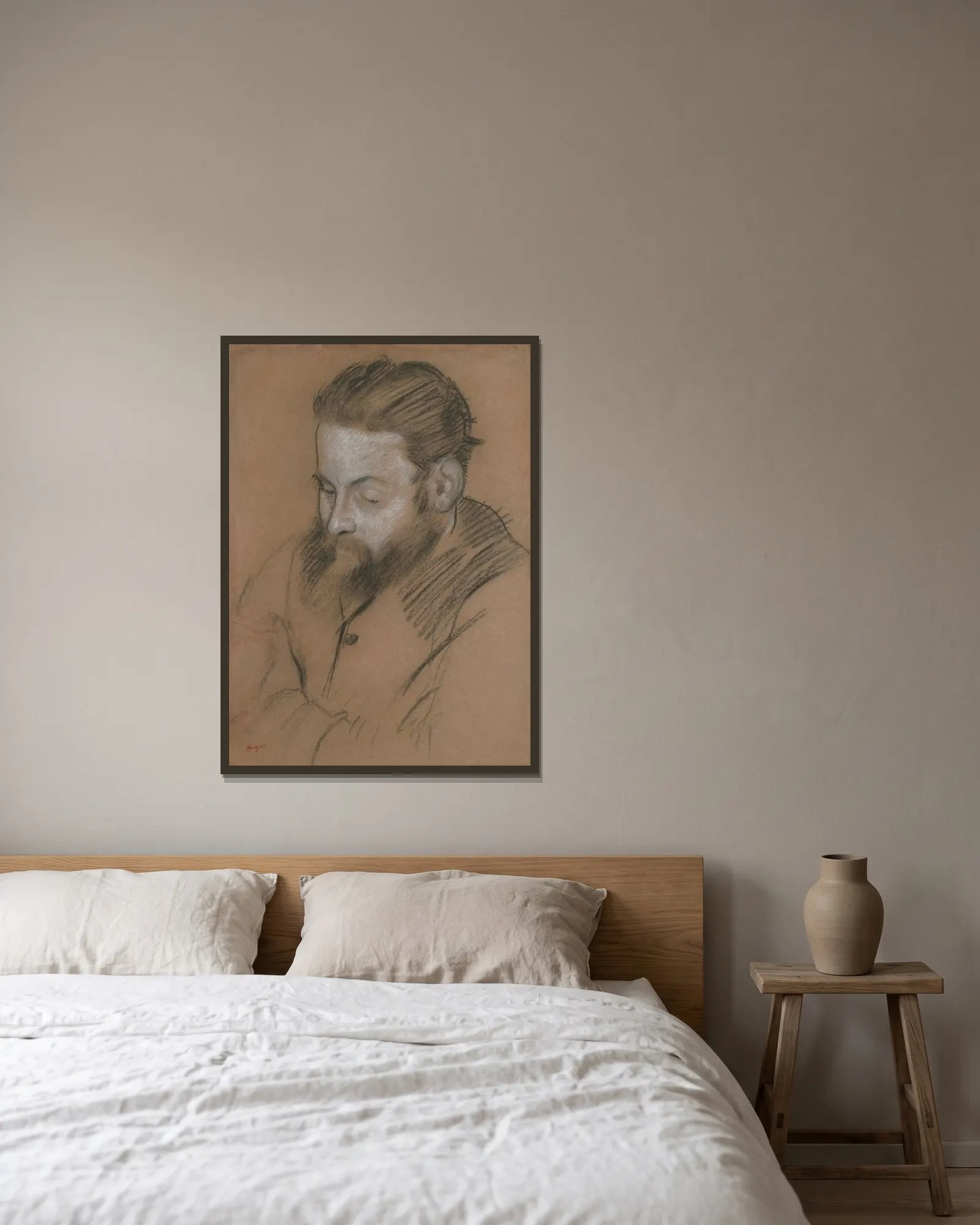 Diego Martelli av Edgar Degas inramad på en vägg