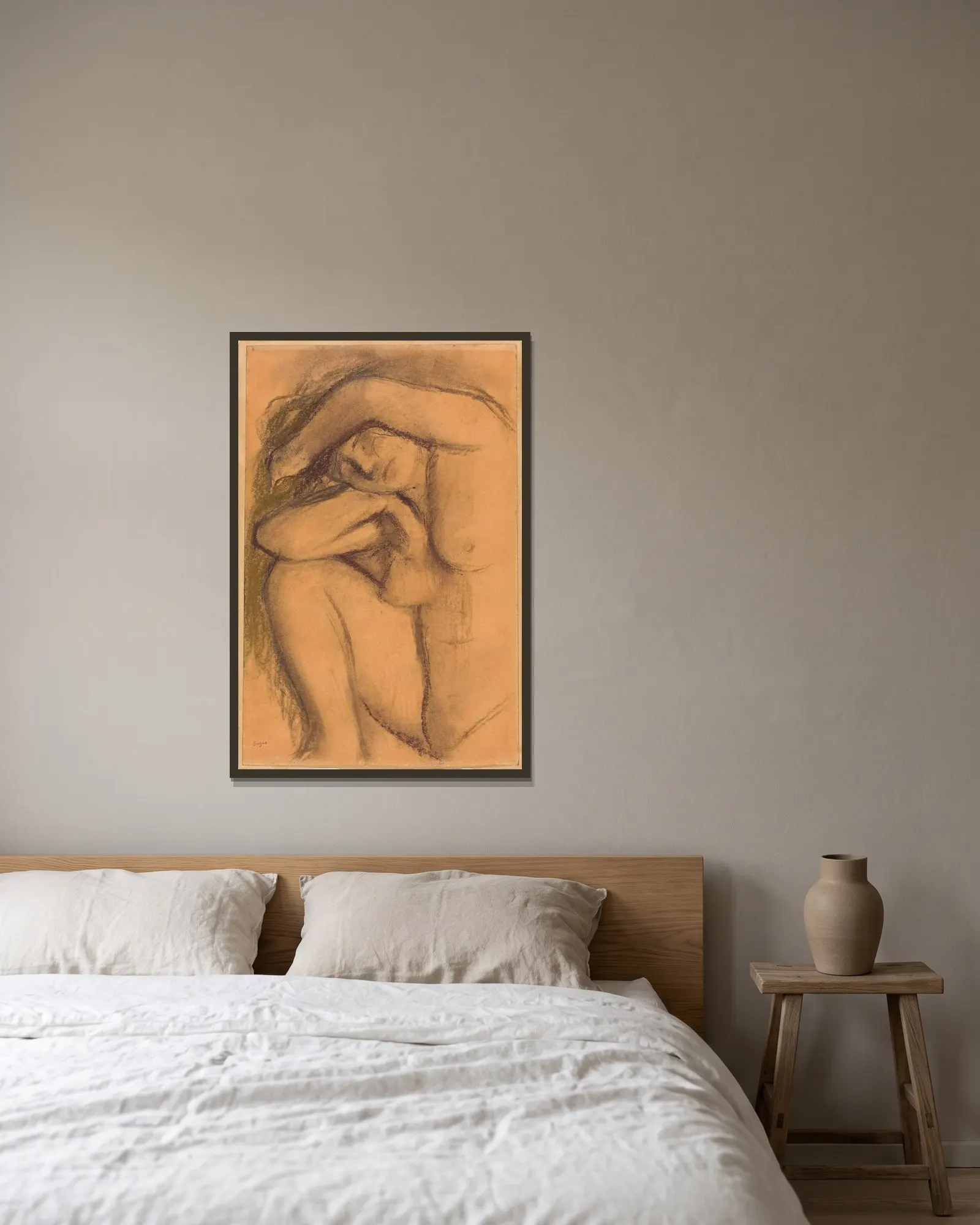 Étude de Nu av Edgar Degas inramad på en vägg