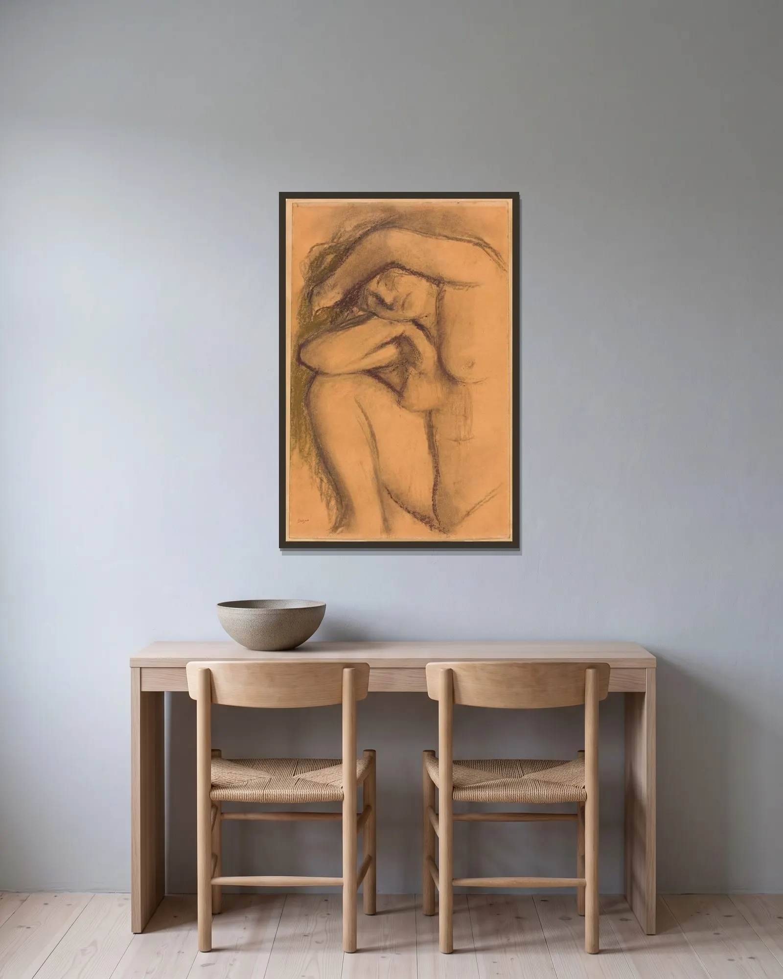 Étude de Nu av Edgar Degas inramad på en vägg