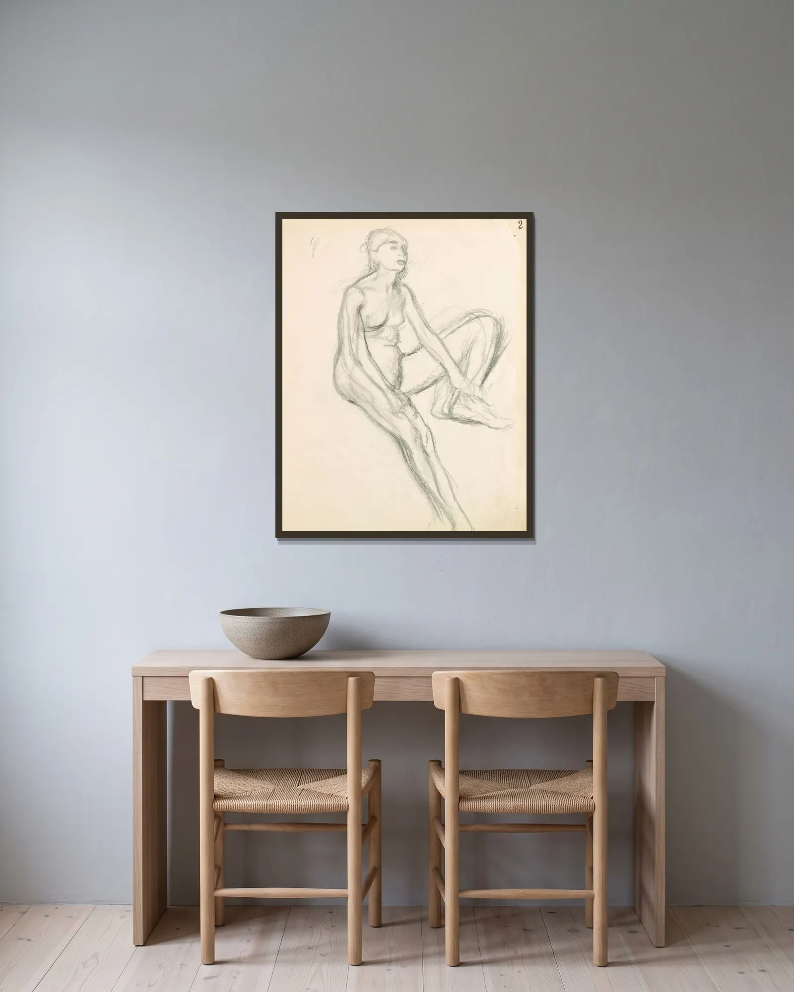 Figure Studies 1 av Edgar Degas inramad på en vägg