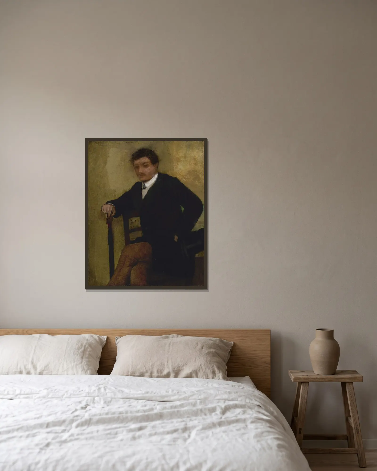 Portrait d’homme assis av Edgar Degas inramad på en vägg