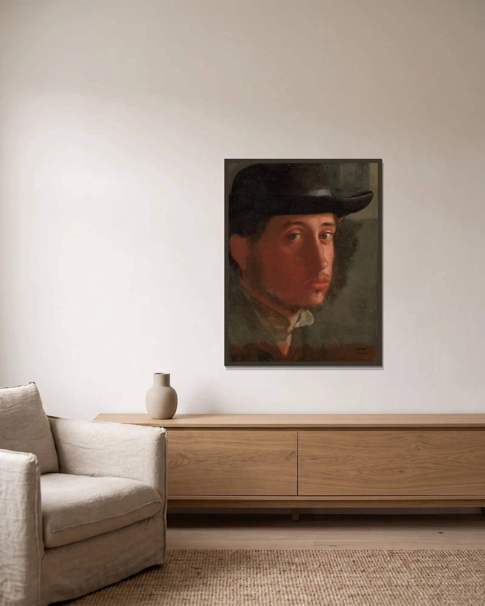 Self-Portrait av Edgar Degas inramad på en vägg
