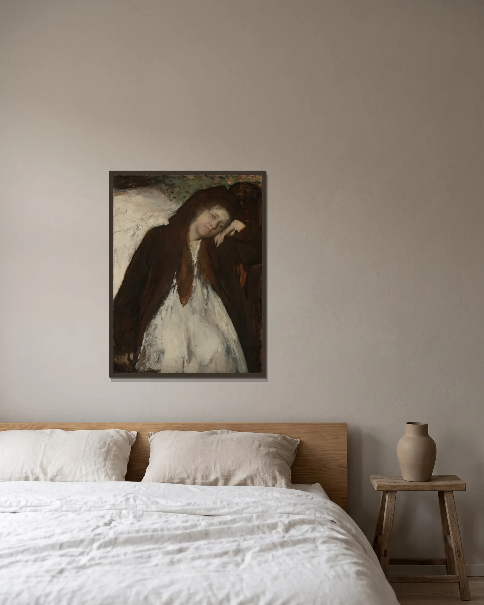 The Convalescent av Edgar Degas inramad på en vägg